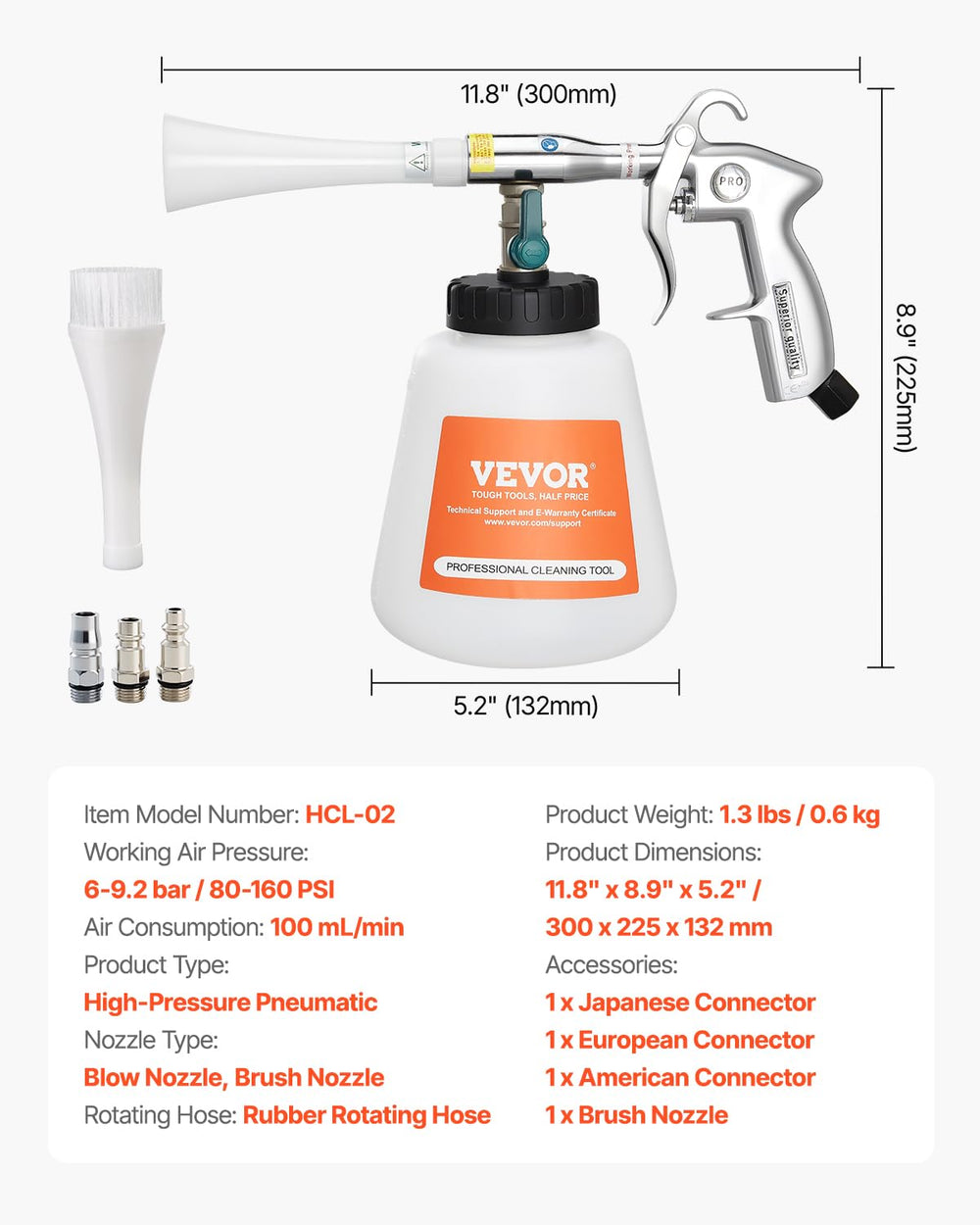 VEVOR 1/4 NPT connector supports standard hoses for easy setup.
