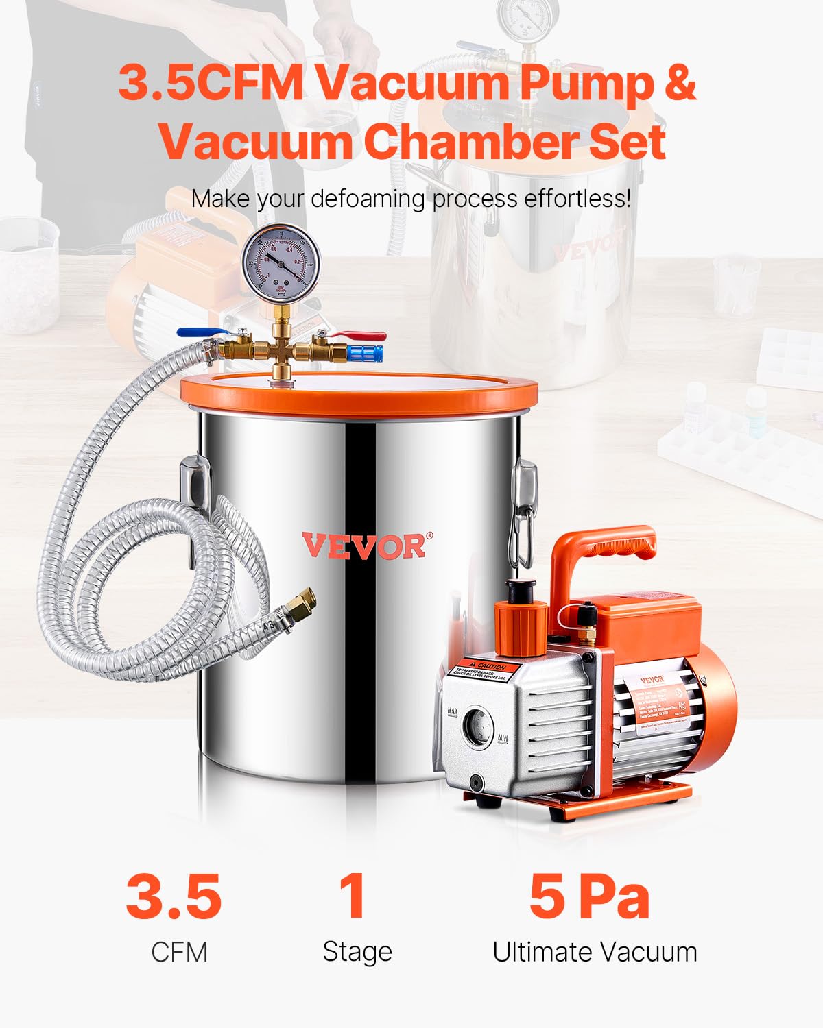 VEVOR 3.5 CFM pump delivering efficient degassing and de-bubbling
