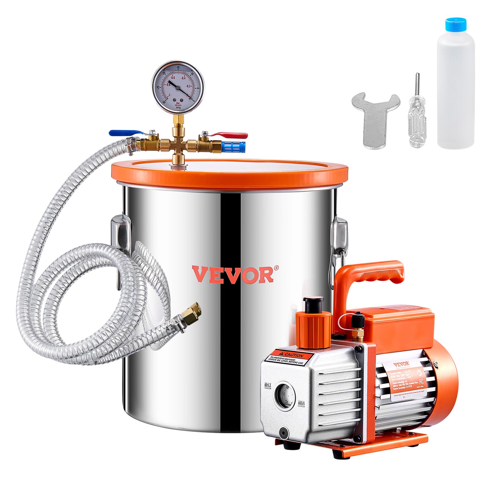 VEVOR 5-gallon vacuum chamber with clear acrylic lid for easy degassing monitoring