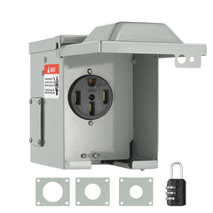 VEVOR 50-Amp RV power outlet box in rugged weatherproof exterior profile