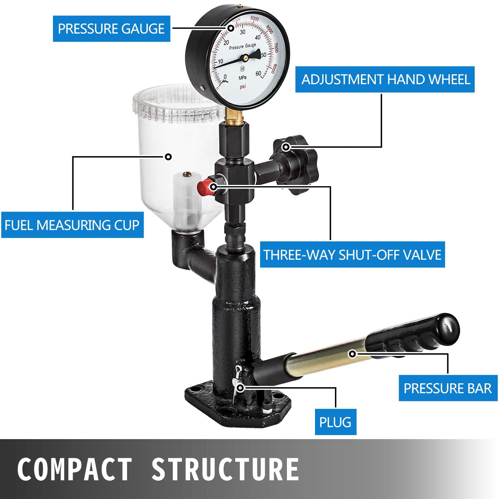 VEVOR 60 MPa gauge and piston providing reliable high-pressure measurements