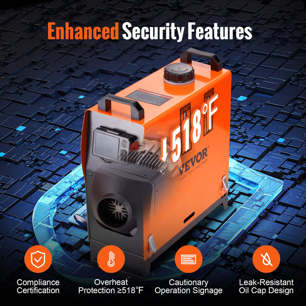 VEVOR bluetooth-control image highlights app-driven preheating from afar.
