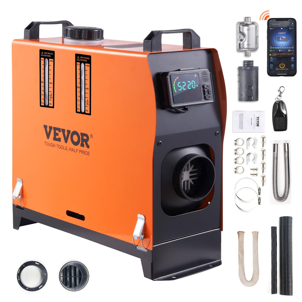 VEVOR 8KW diesel heater front view for vans and boats, compact and efficient.
