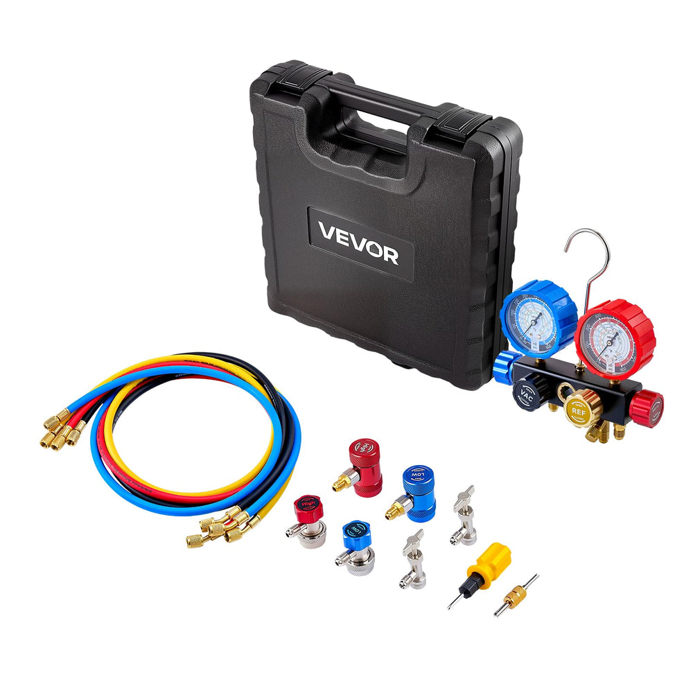 VEVOR AC manifold gauge set aluminum valve body for durability.