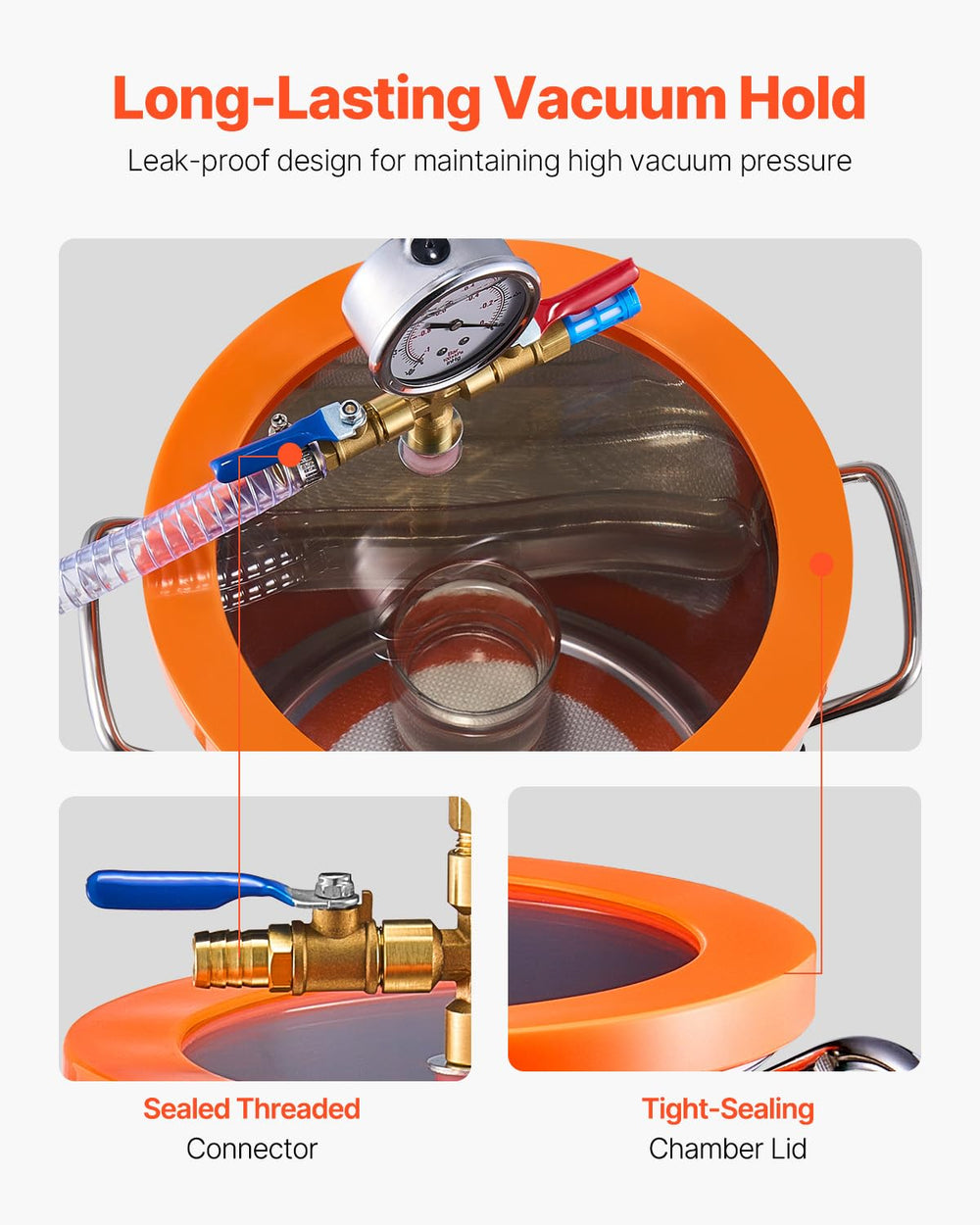 VEVOR acrylic lid providing a transparent view of the degassing process