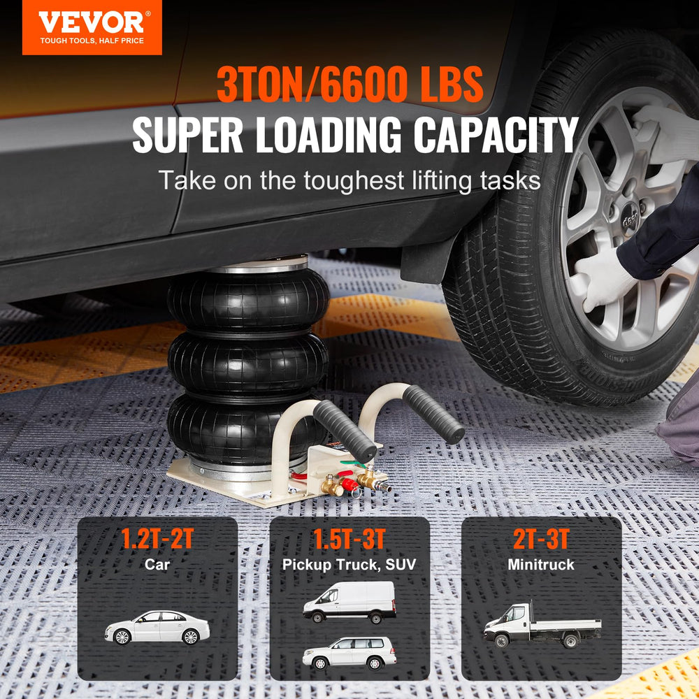 VEVOR air jack demonstrates 3-ton capacity for various vehicles