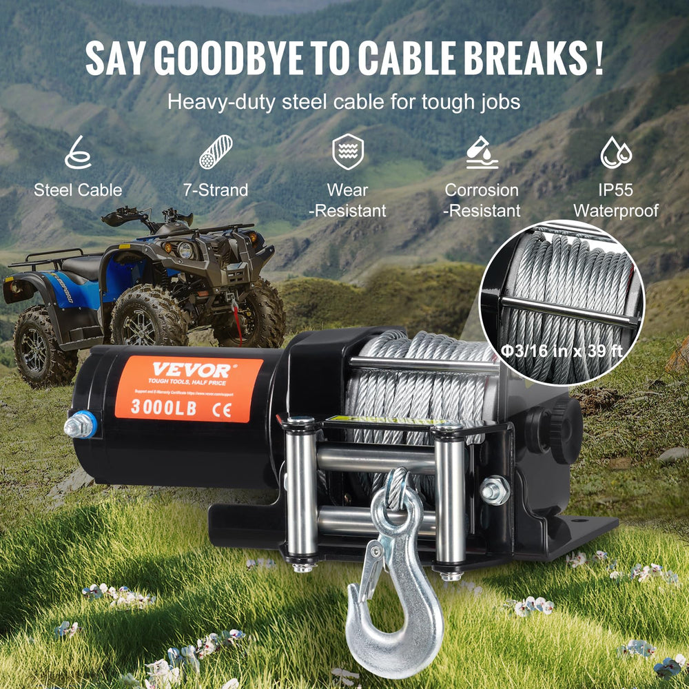VEVOR ATV winch 12V motor delivers consistent pulling power