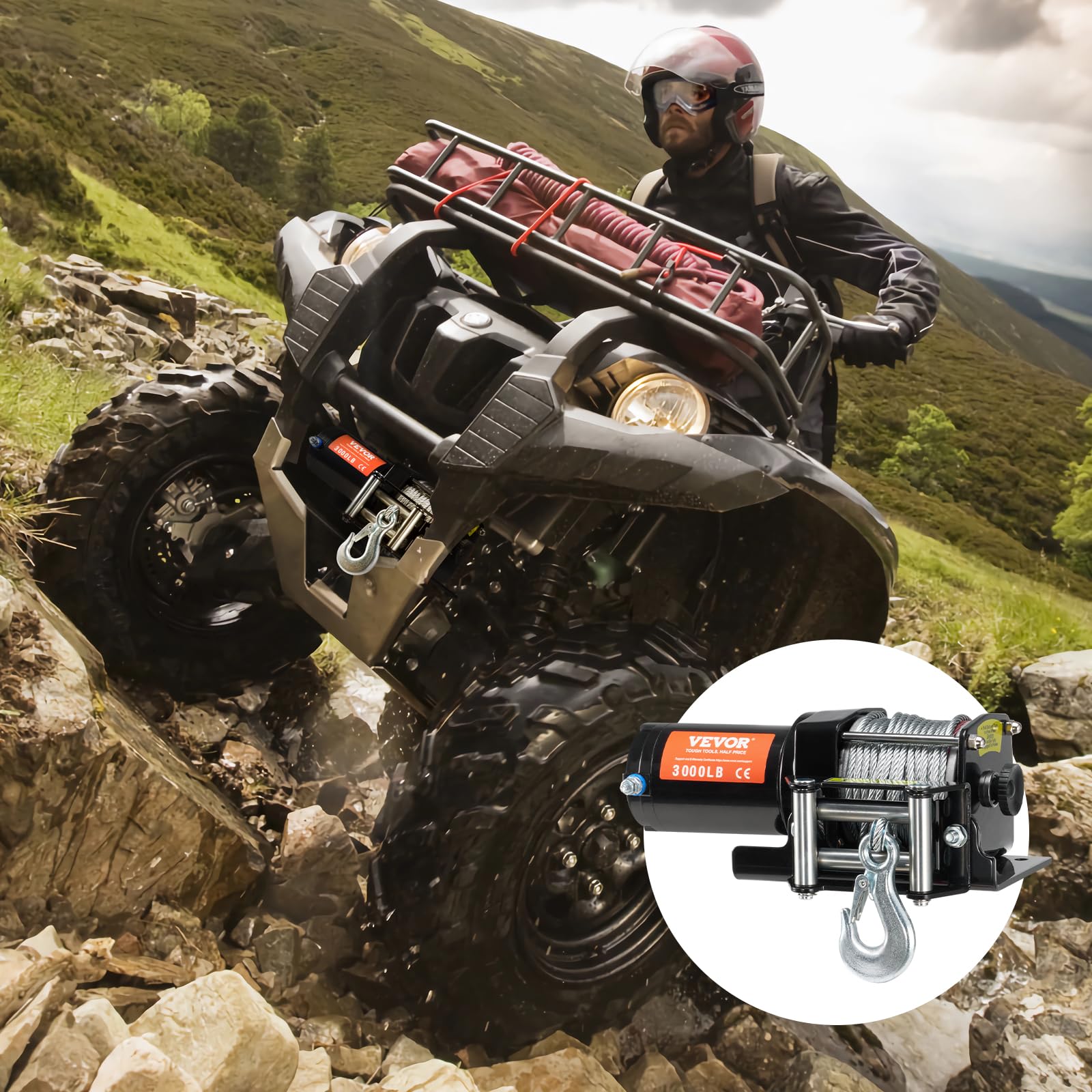 VEVOR ATV winch IP55 rating for rain and mud resilience