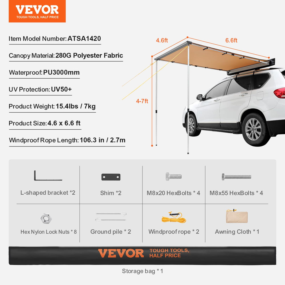 VEVOR wind ropes securing the awning in wind