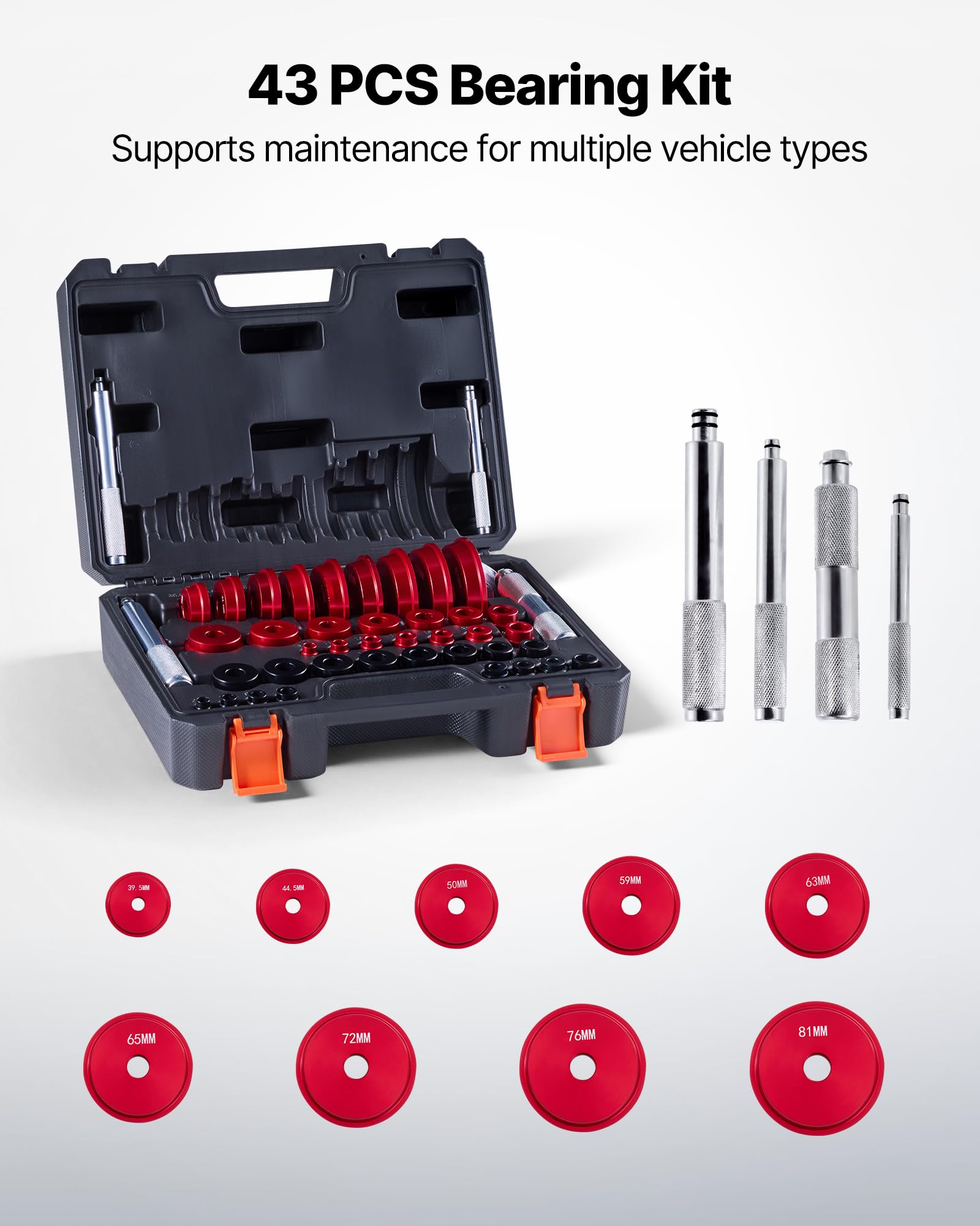 VEVOR bearing press kit case open, interior organized for fast selection.