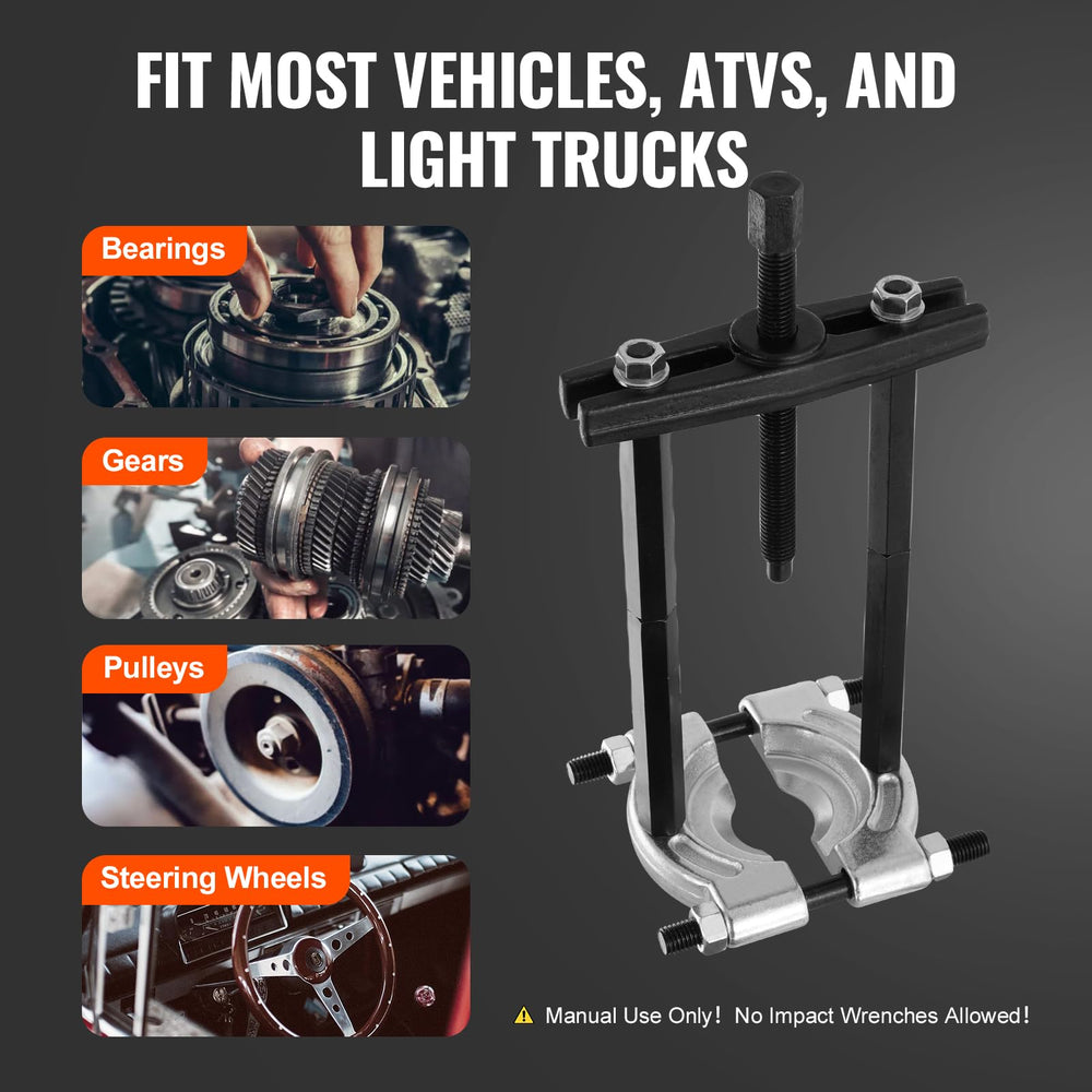 Extension screws enable versatile reach across different bearing sizes.