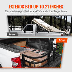 VEVOR bed extender retracted for secure, stable cargo in the truck bed.