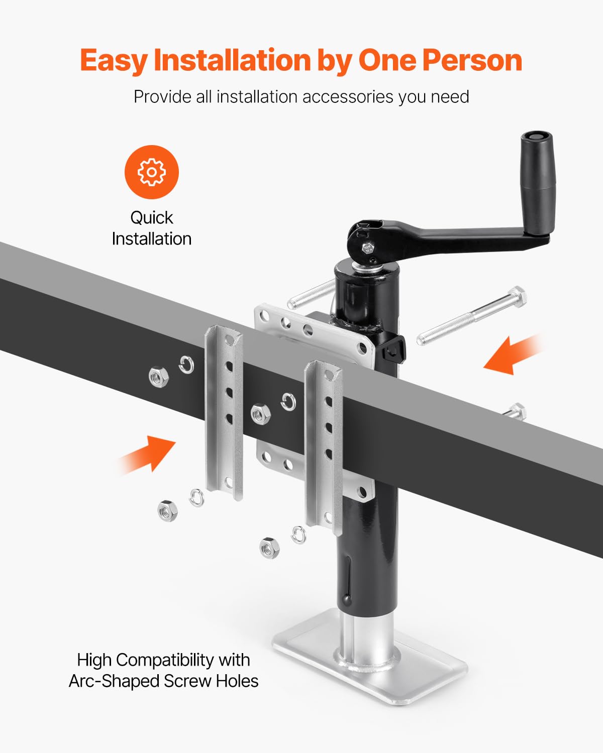 VEVOR bolt-on trailer jack on tongue enabling quick installation