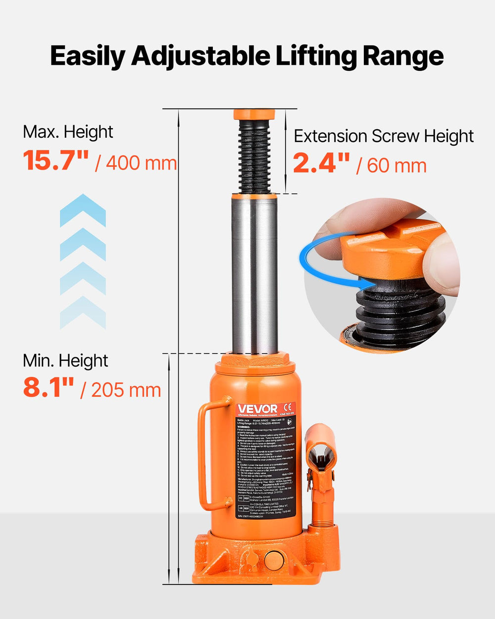 VEVOR bottle jack two-piece handle extending reach for pumping