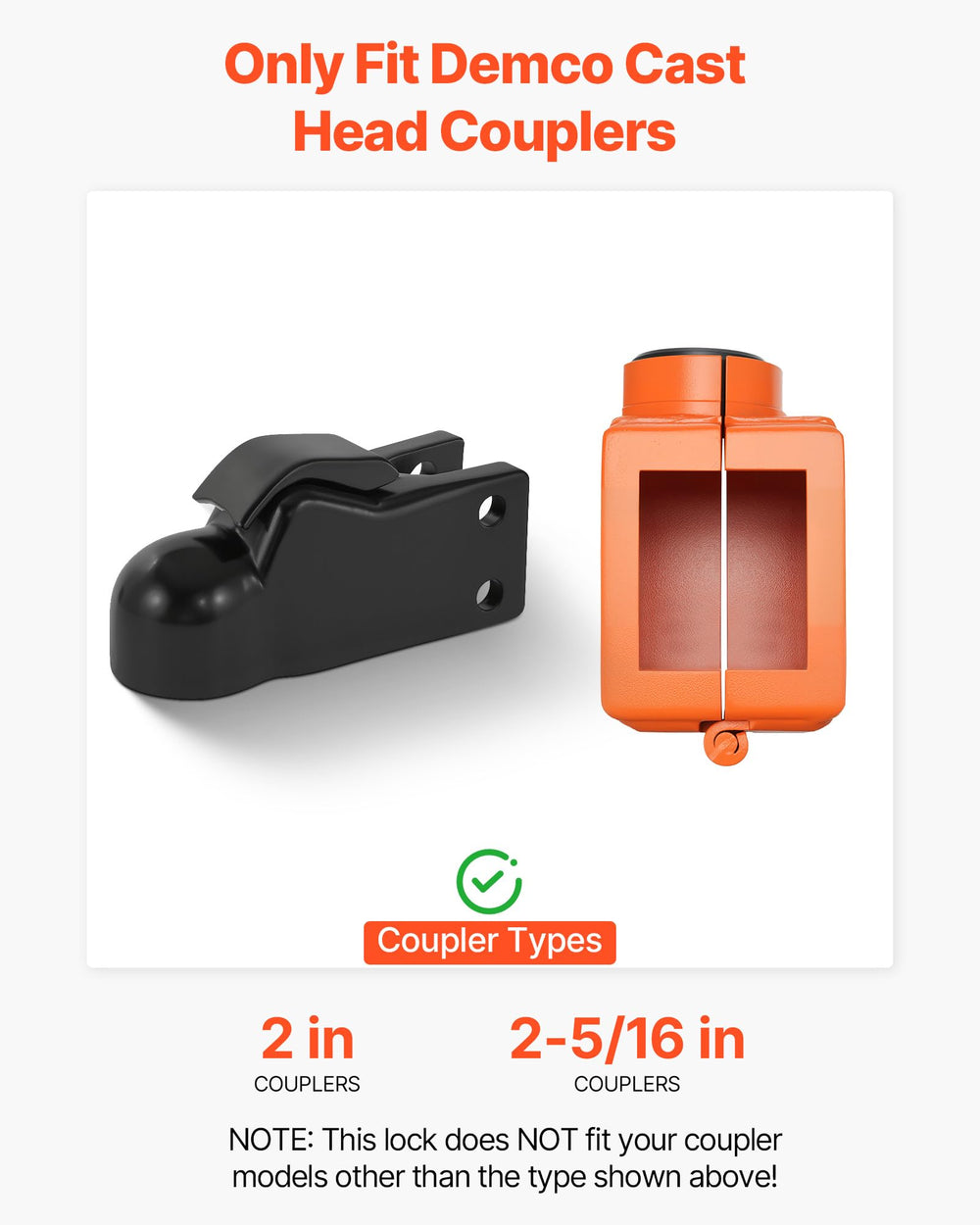 VEVOR collar coupler lock fits 2-5-16-inch Demco cast head for added security.