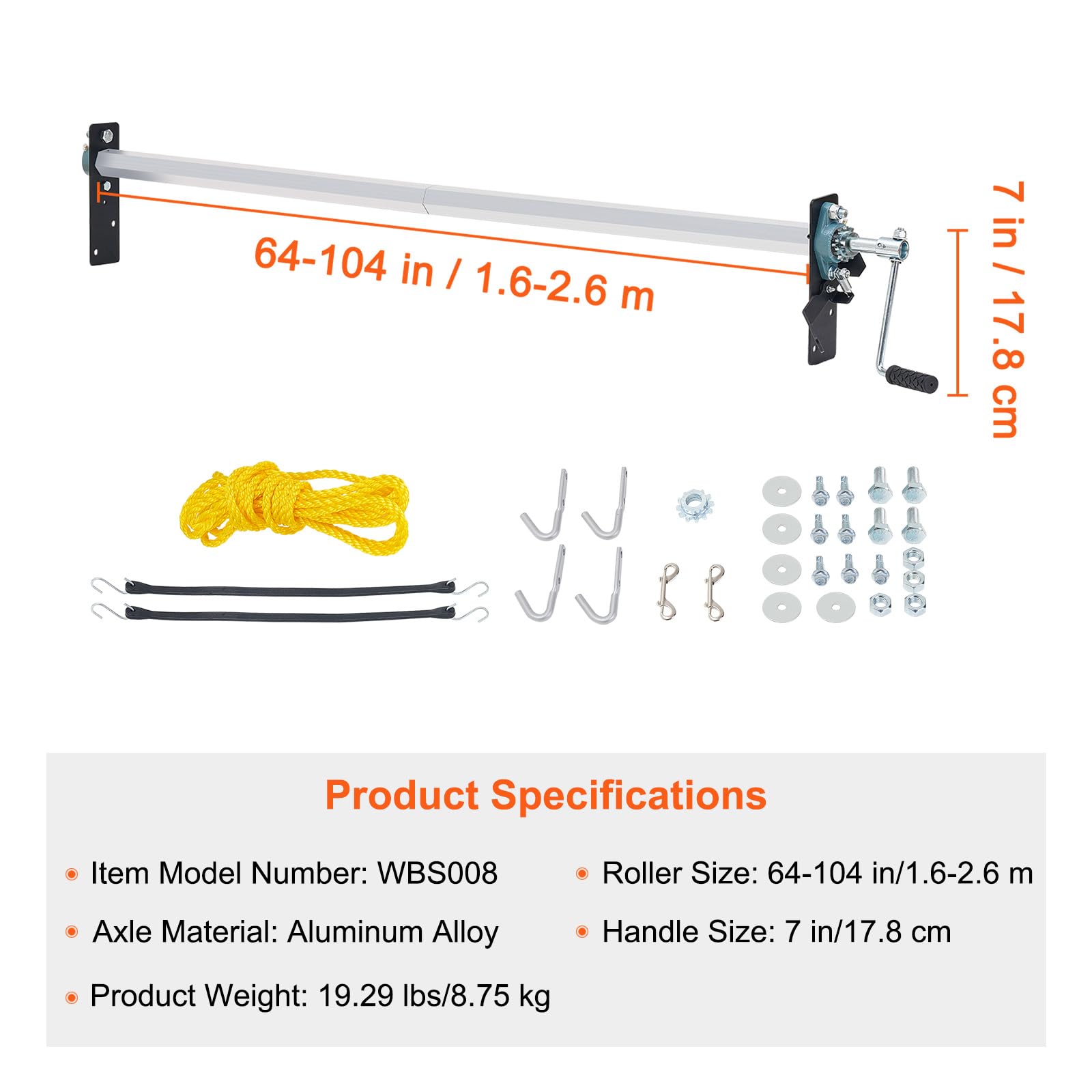 VEVOR complete component kit with hooks, ropes, chain wheel and screws.