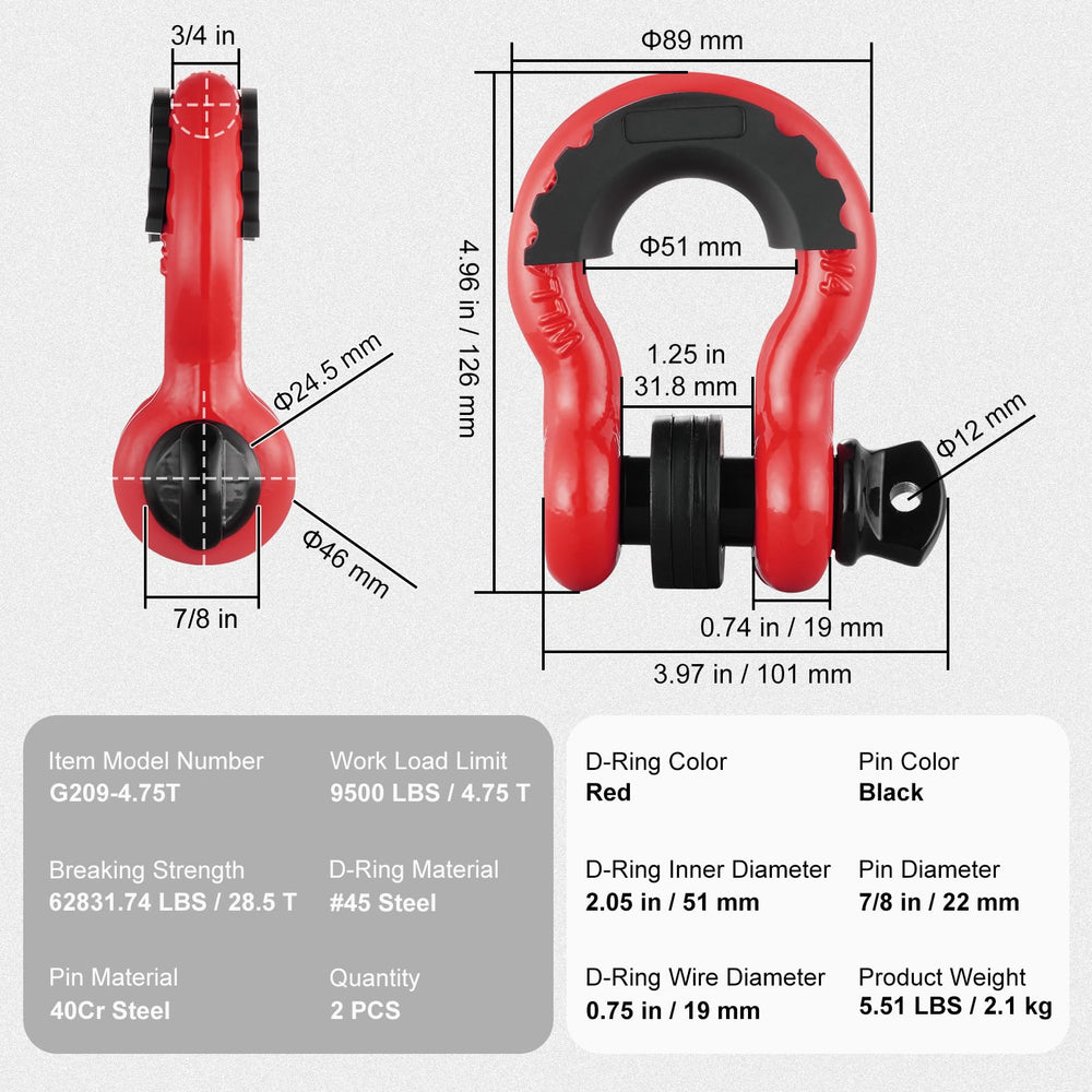 VEVOR red D-ring shackle in rugged alloy steel for durability