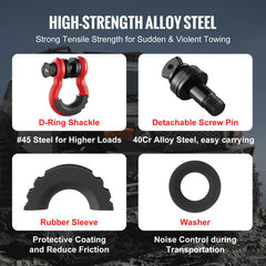 VEVOR red D-ring shackle on a truck during off-road recovery
