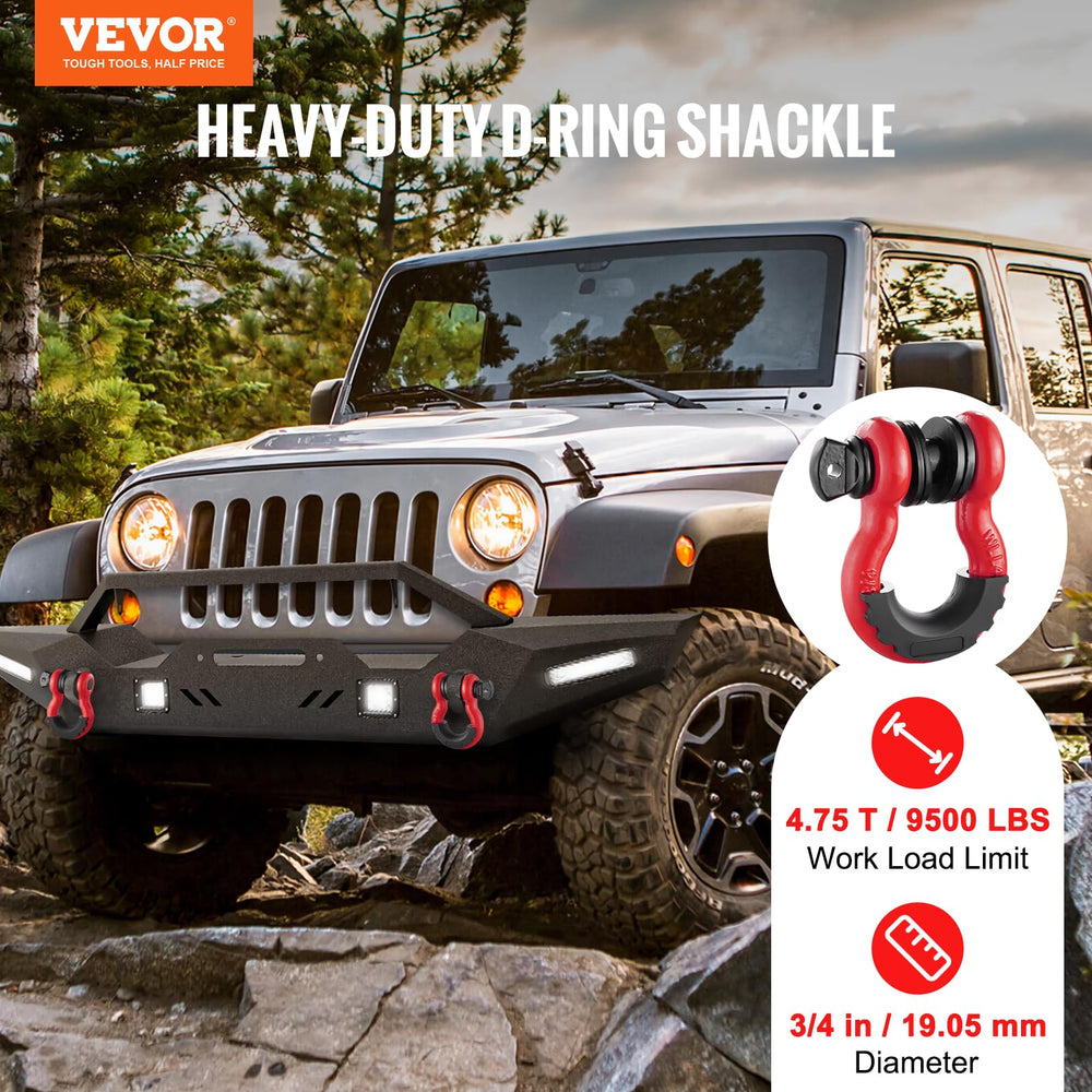 VEVOR red D-ring shackle attached to trailer strap for quick towing setup