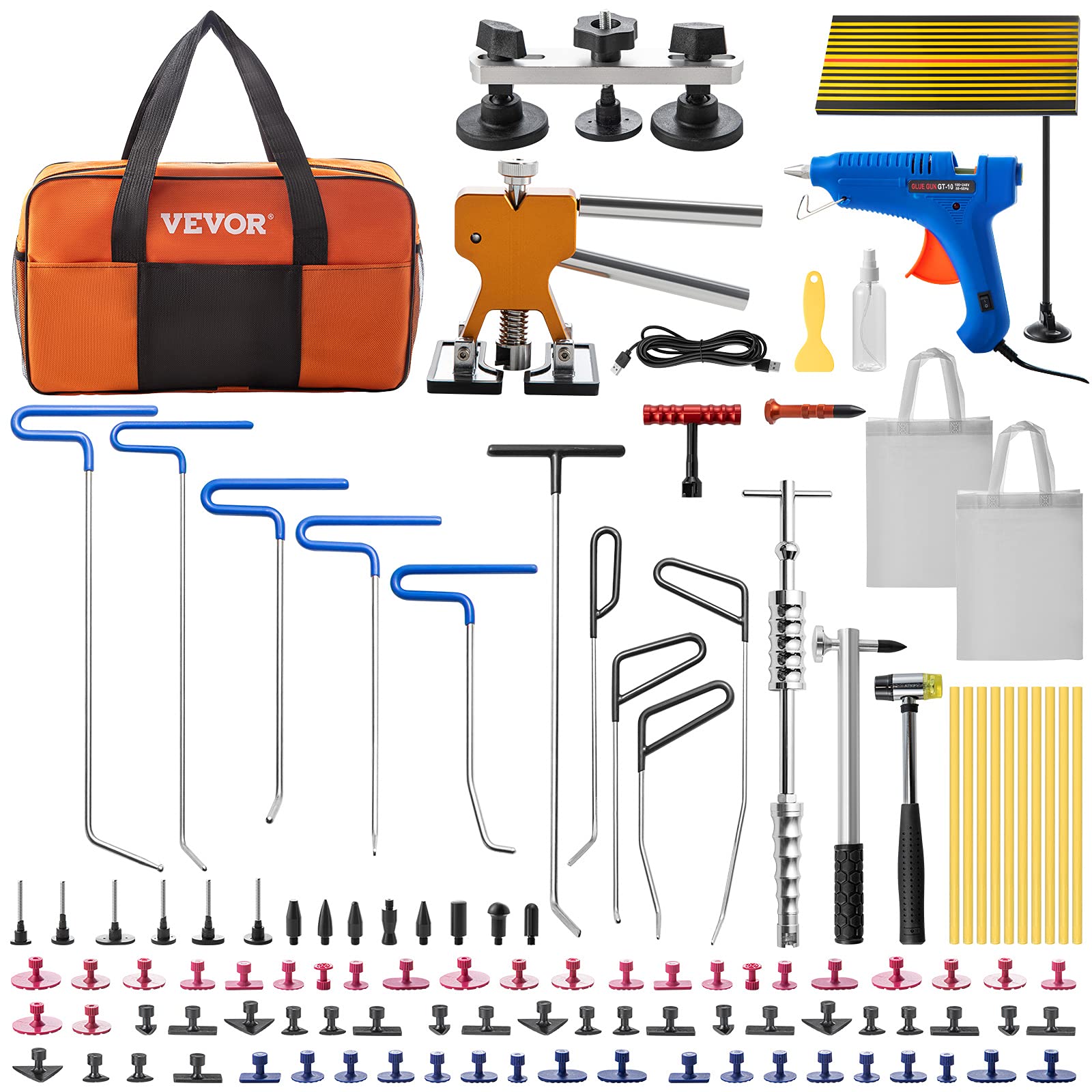 VEVOR Dent Puller Kit tool collection enables versatile dent repair on vehicles.