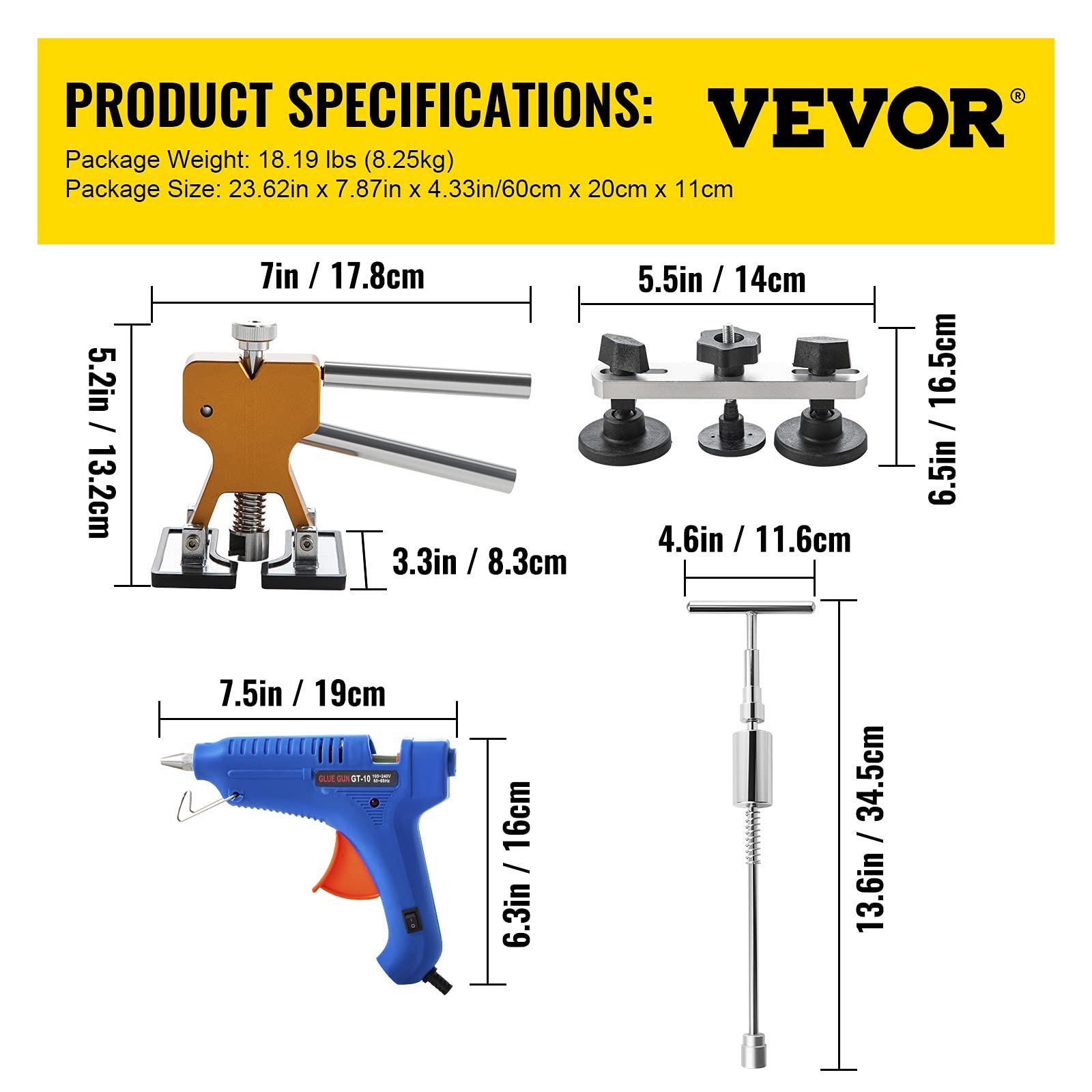 VEVOR 66-pc puller tabs kit offers strong grip for tight dents.