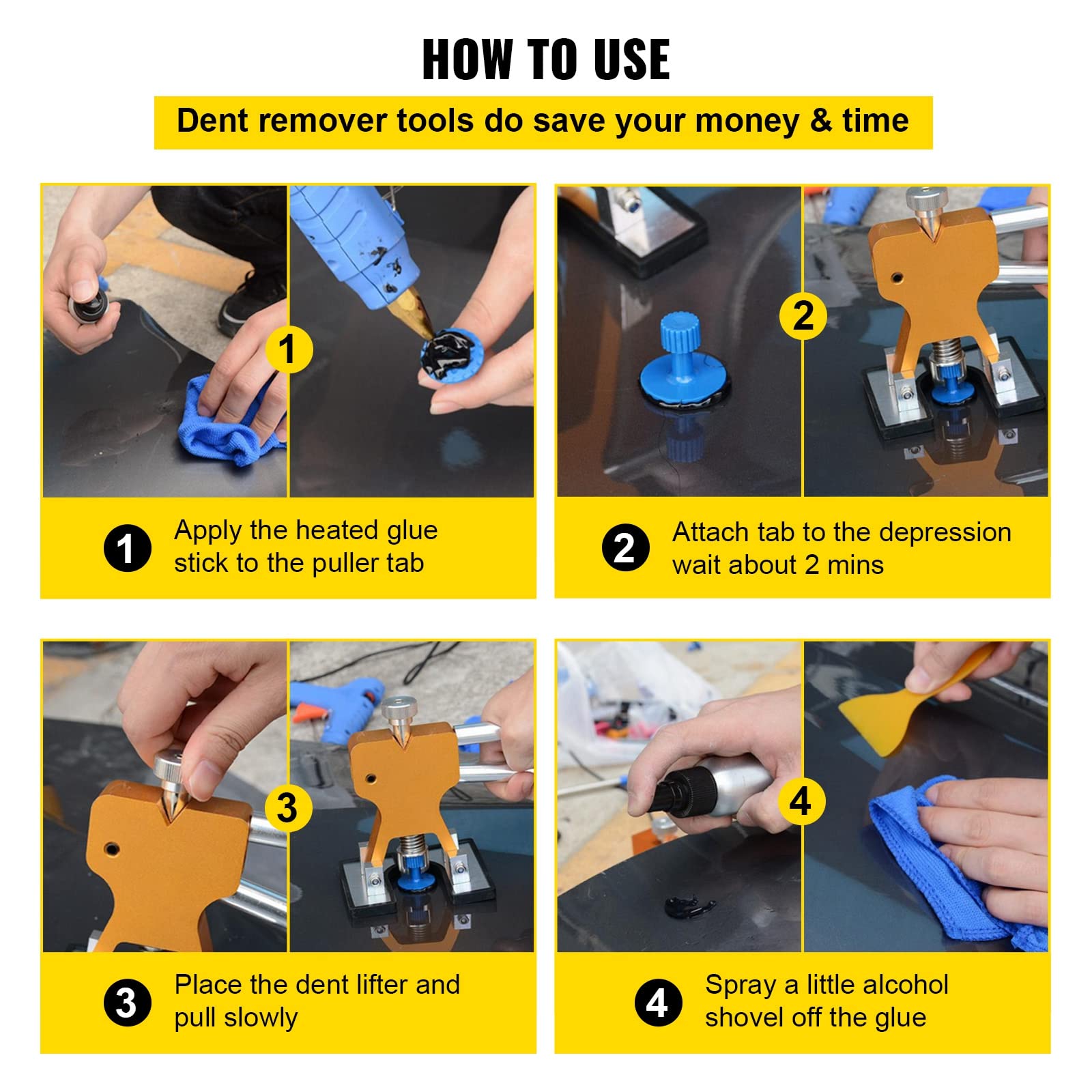 VEVOR Dent removal rods set provides multiple amplitudes for varied dents.