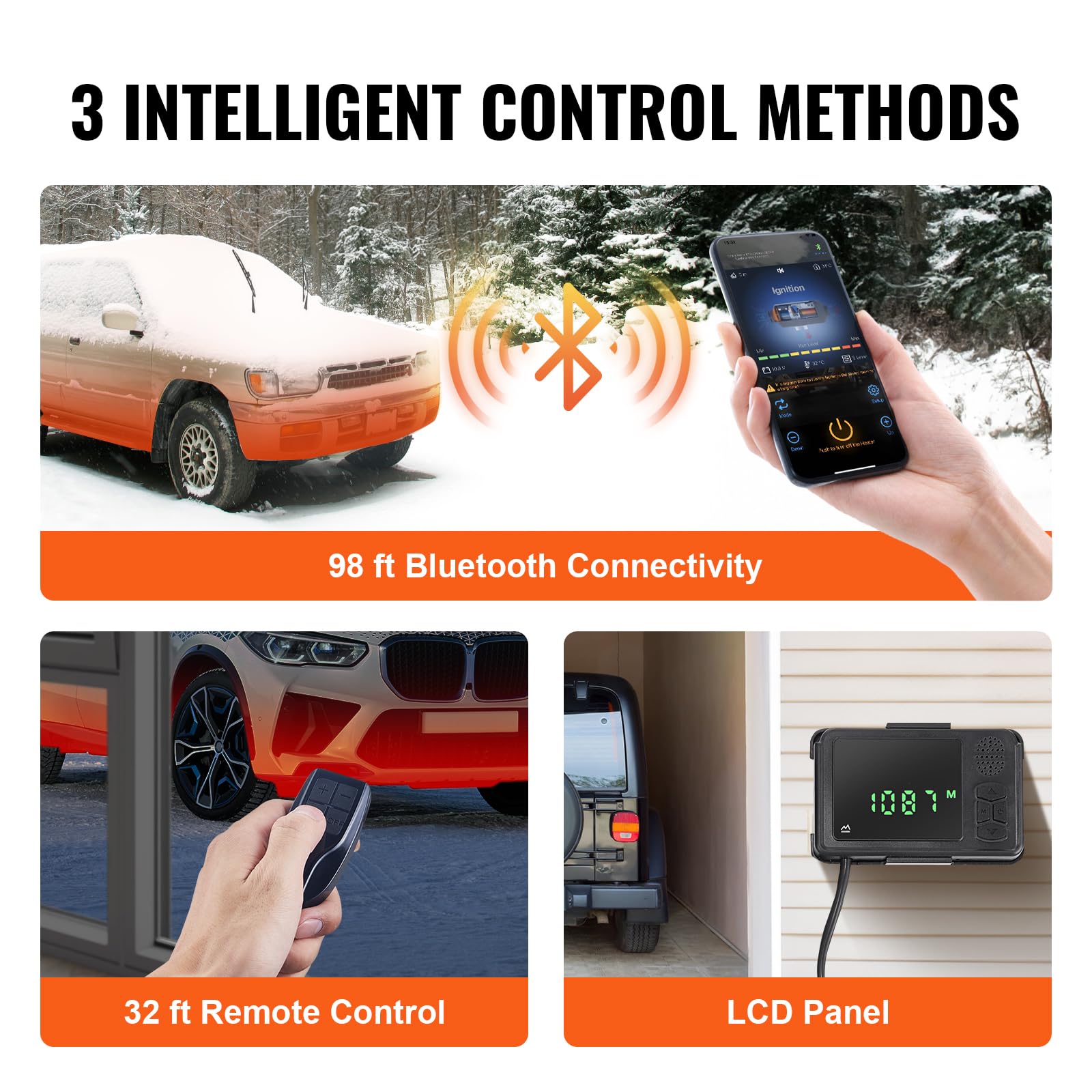 VEVOR diesel heater Bluetooth app control enables preheating from distance.