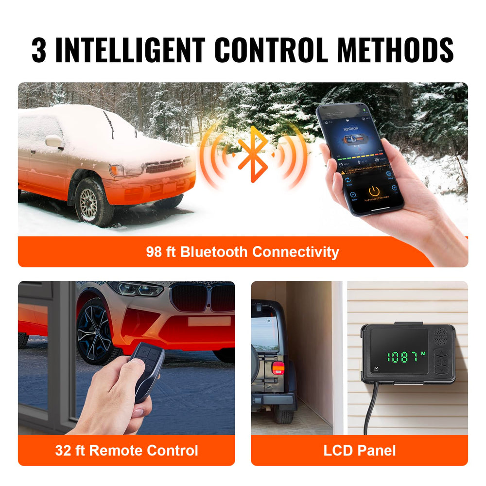 VEVOR diesel heater Bluetooth app control enables preheating from distance.