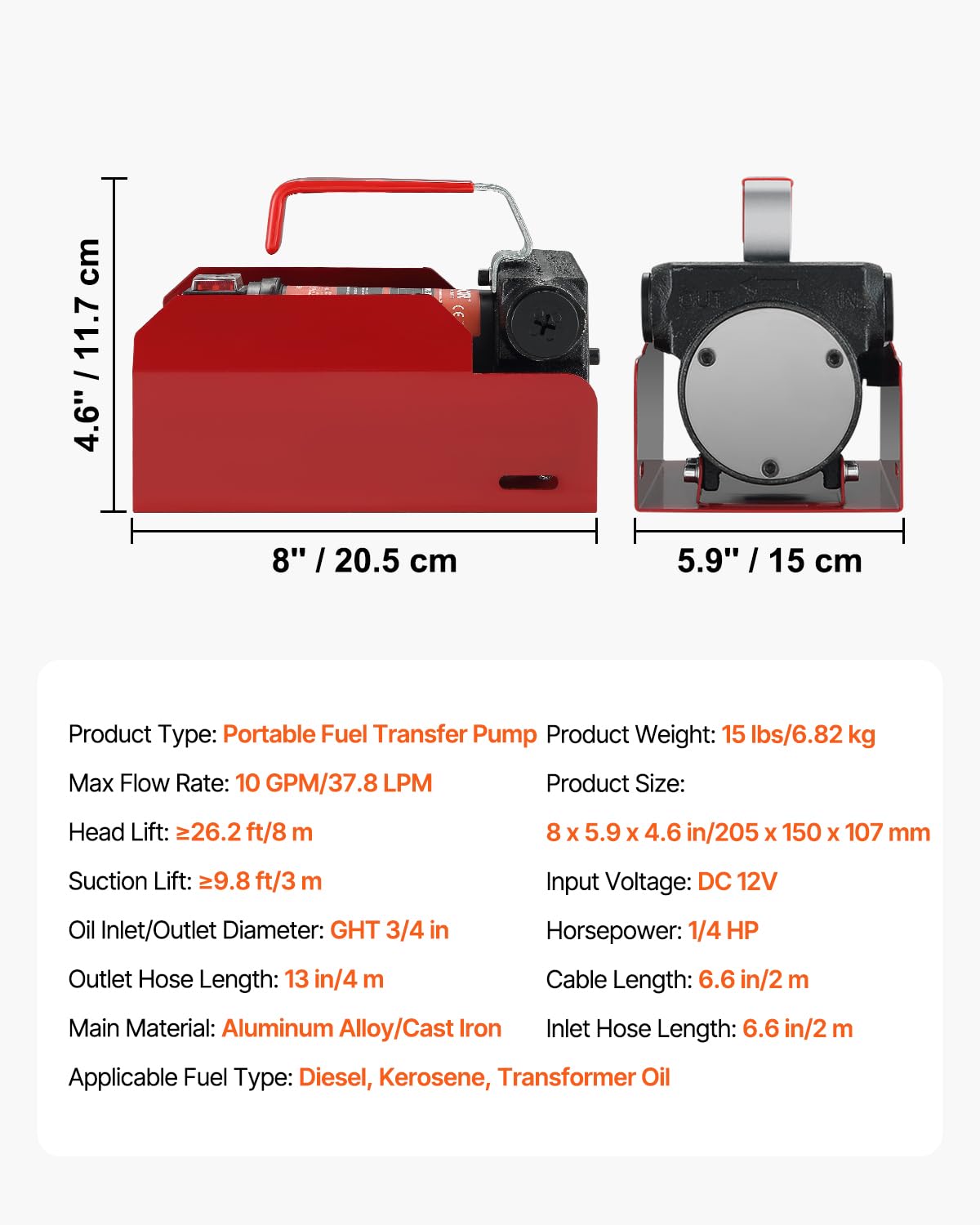 VEVOR pump aluminum impeller and high-torque motor deliver smooth flow