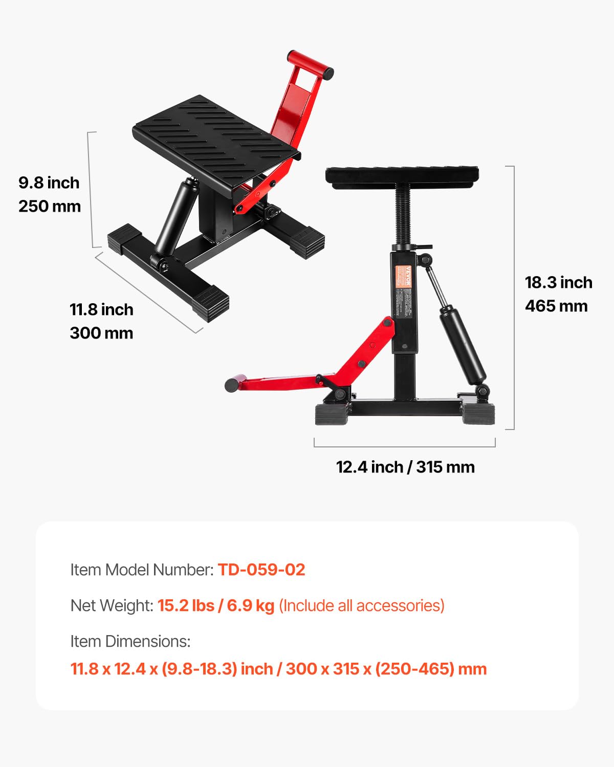 VEVOR 1200 lbs capacity accommodates most dirt bikes during maintenance.