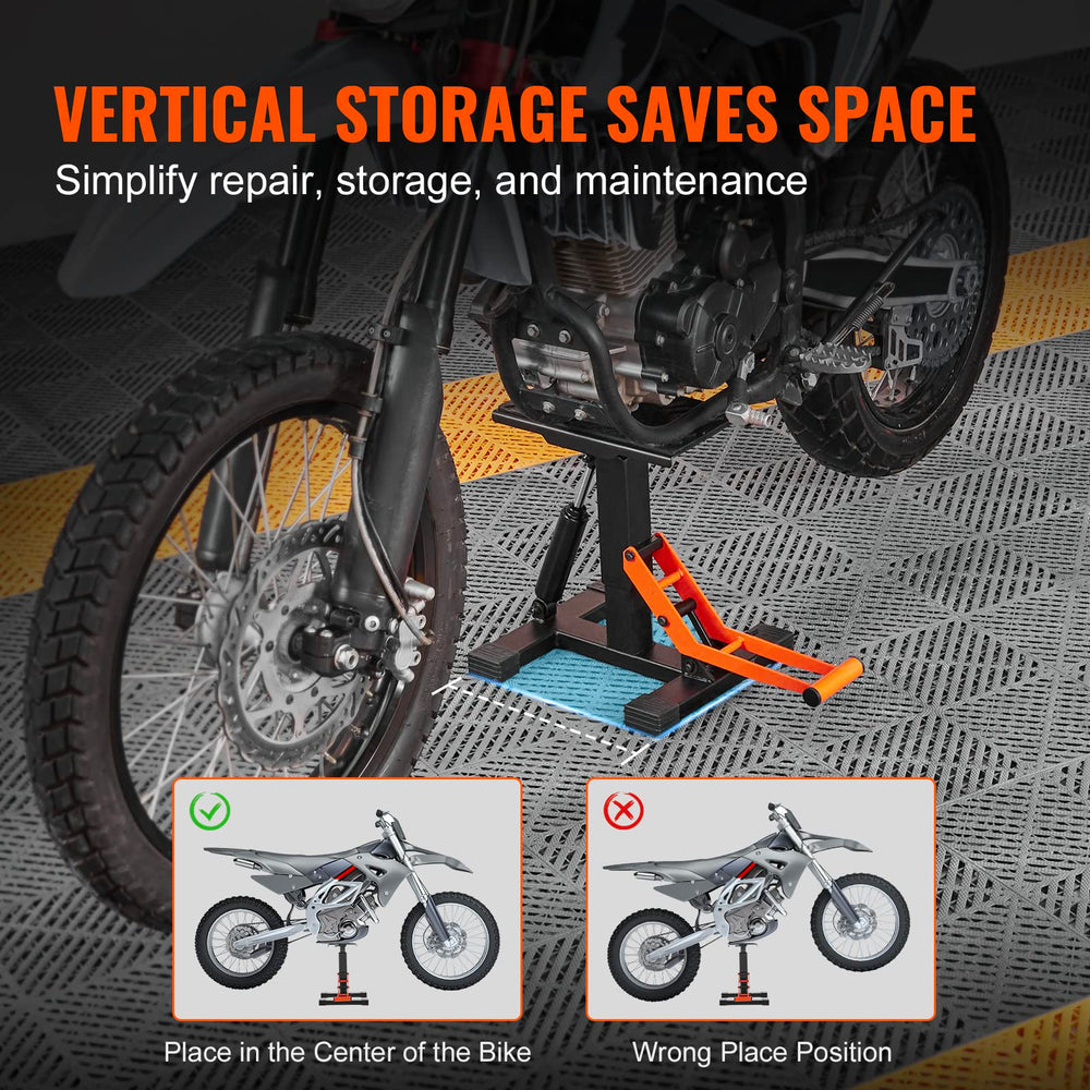 VEVOR dirt bike lift stand loading deck area accommodates most dirt bikes