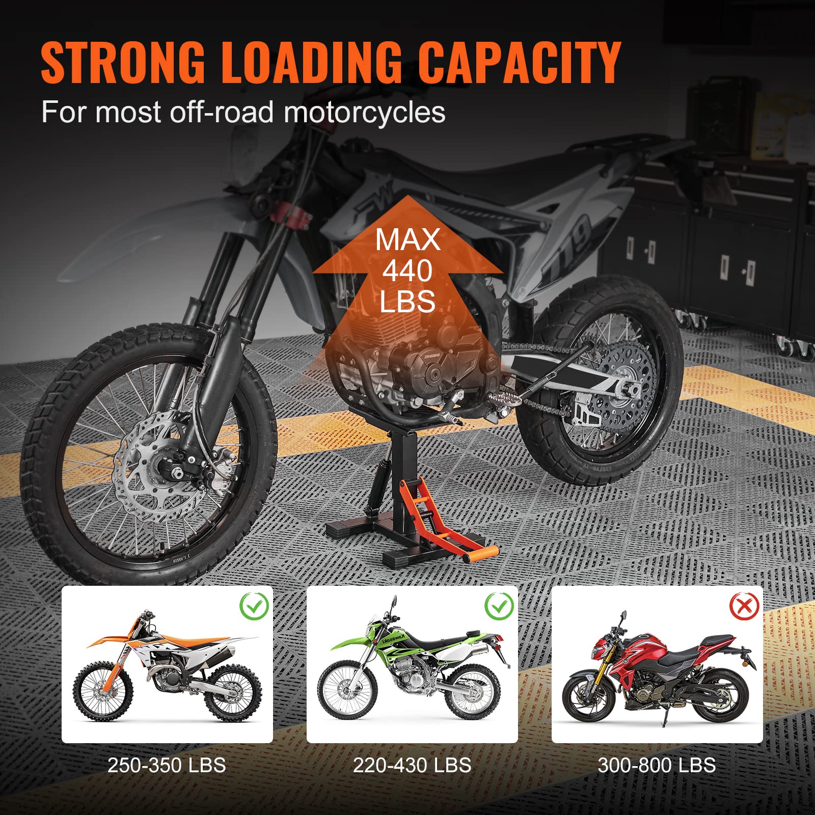VEVOR dirt bike lift stand safety hook ensures secure height during work