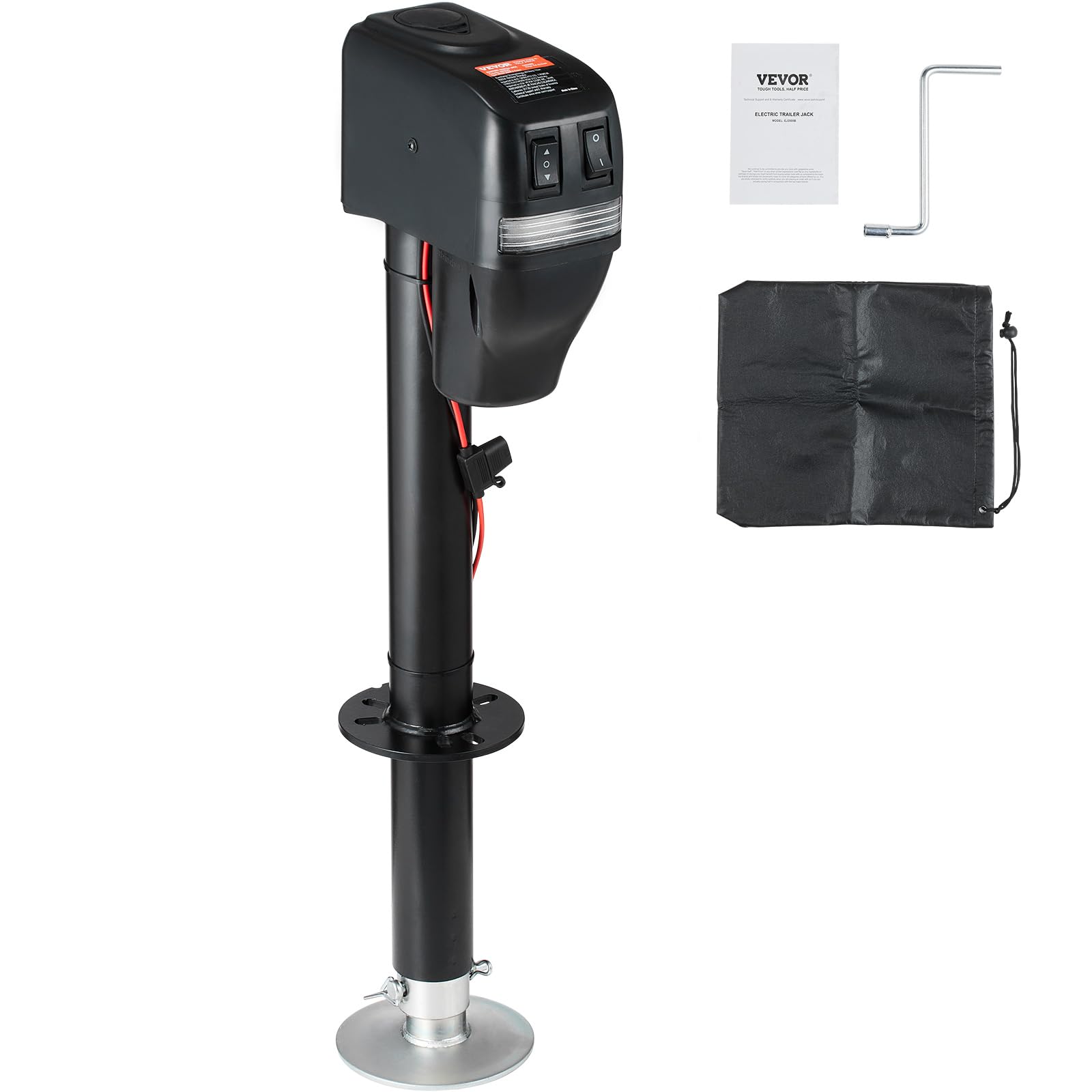 VEVOR electric trailer jack front view showing sturdy build and strong 4000 lb capacity.