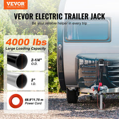 VEVOR electric trailer jack in action lifting a trailer smoothly for hitching.