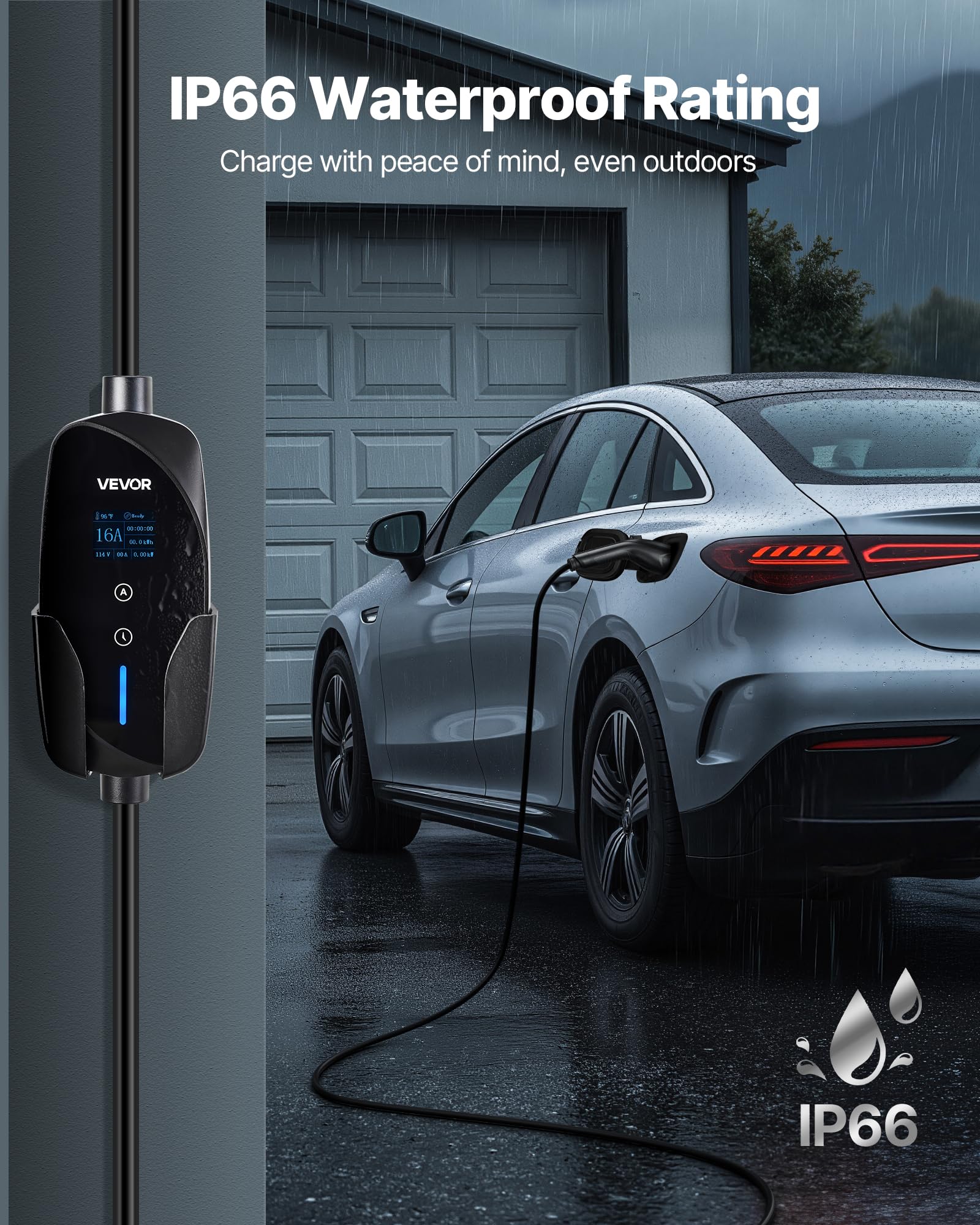 VEVOR 16A adjustable output enables faster Level 2 charging.