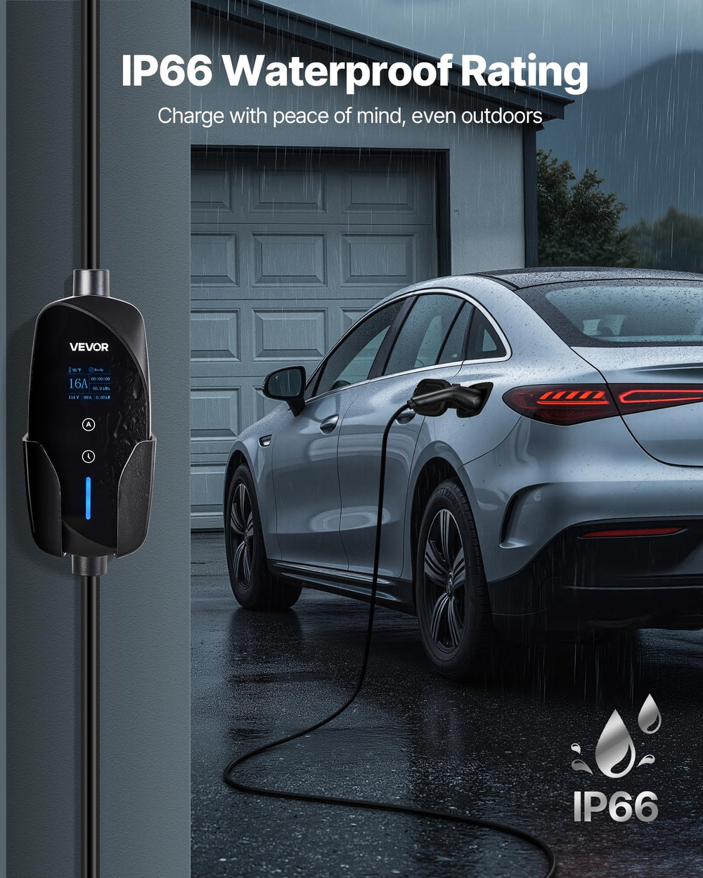 VEVOR 16A adjustable output enables faster Level 2 charging.