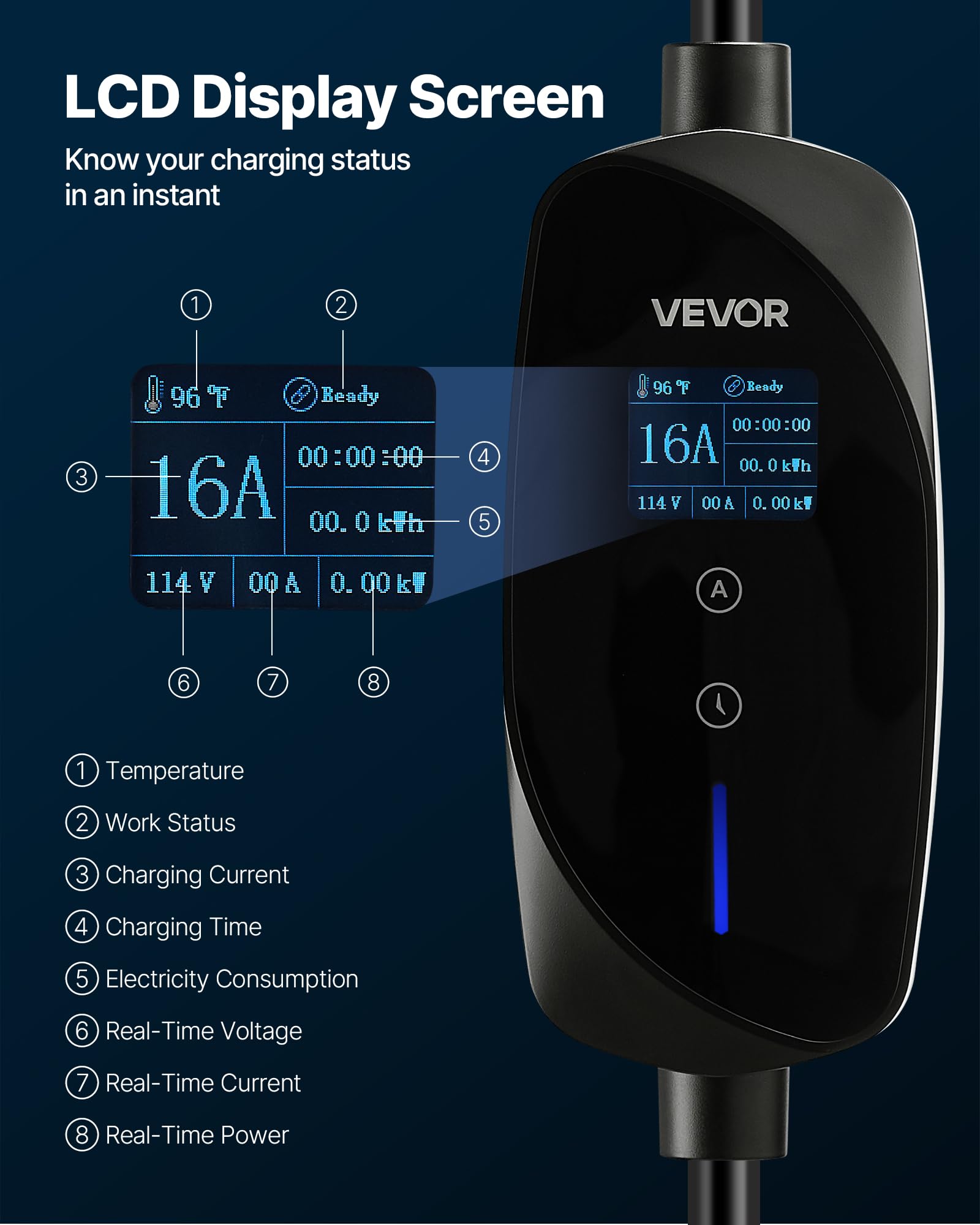 VEVOR Portable EV charger with carrying bag for travel.