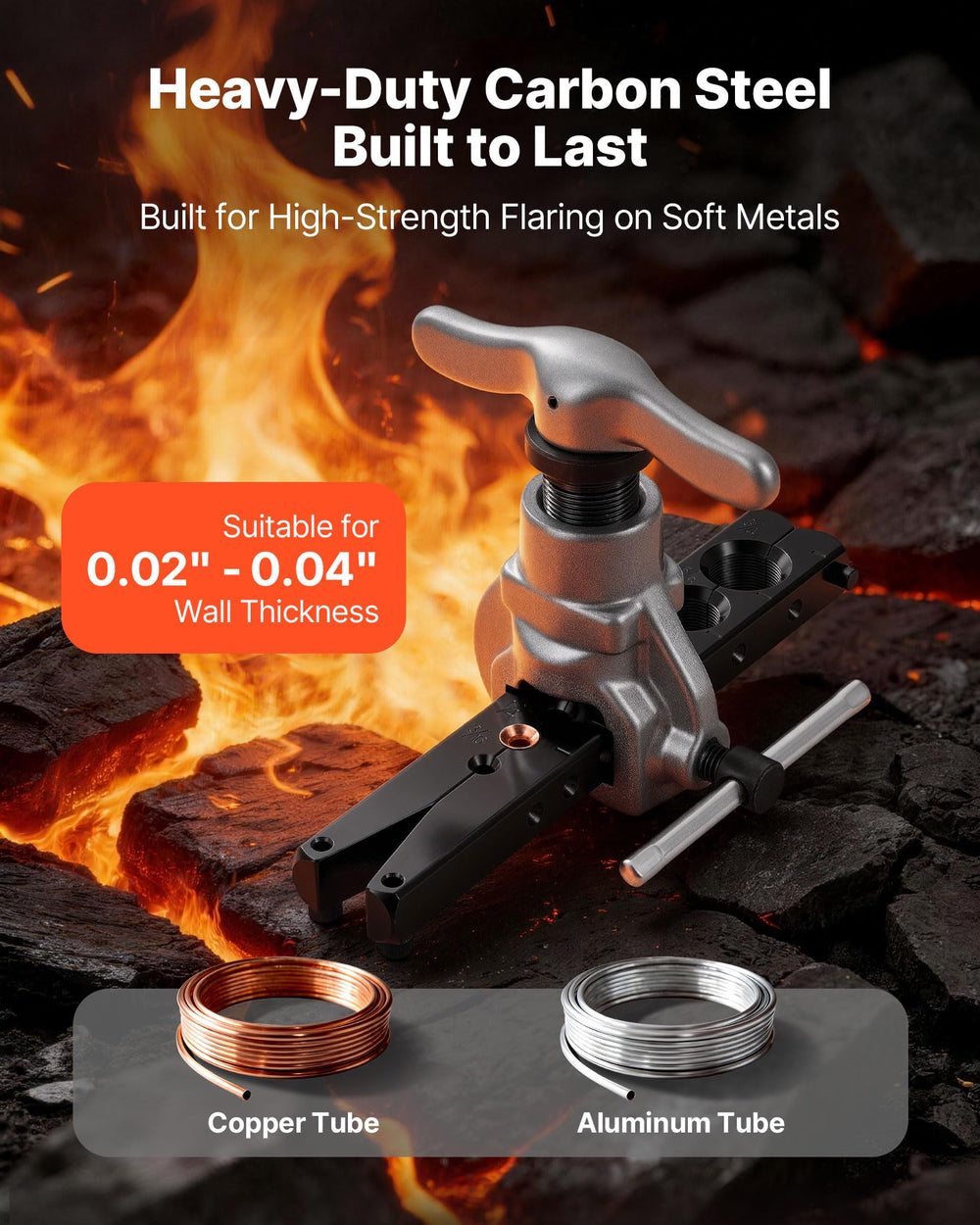 VEVOR flaring tool supports copper and aluminum tubes from 3/16 to 3/4 inch