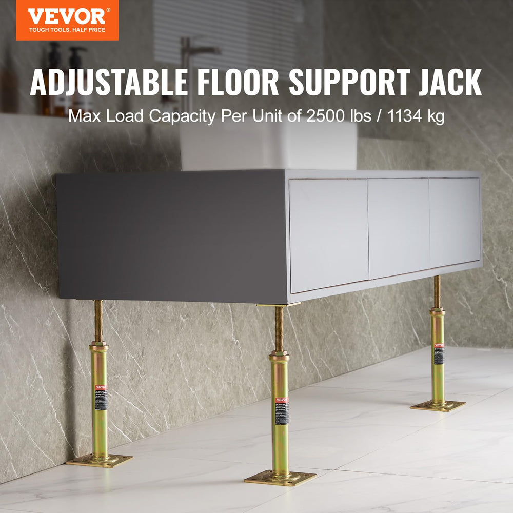 VEVOR floor jack height adjustment shows 11.6–16 inches range.