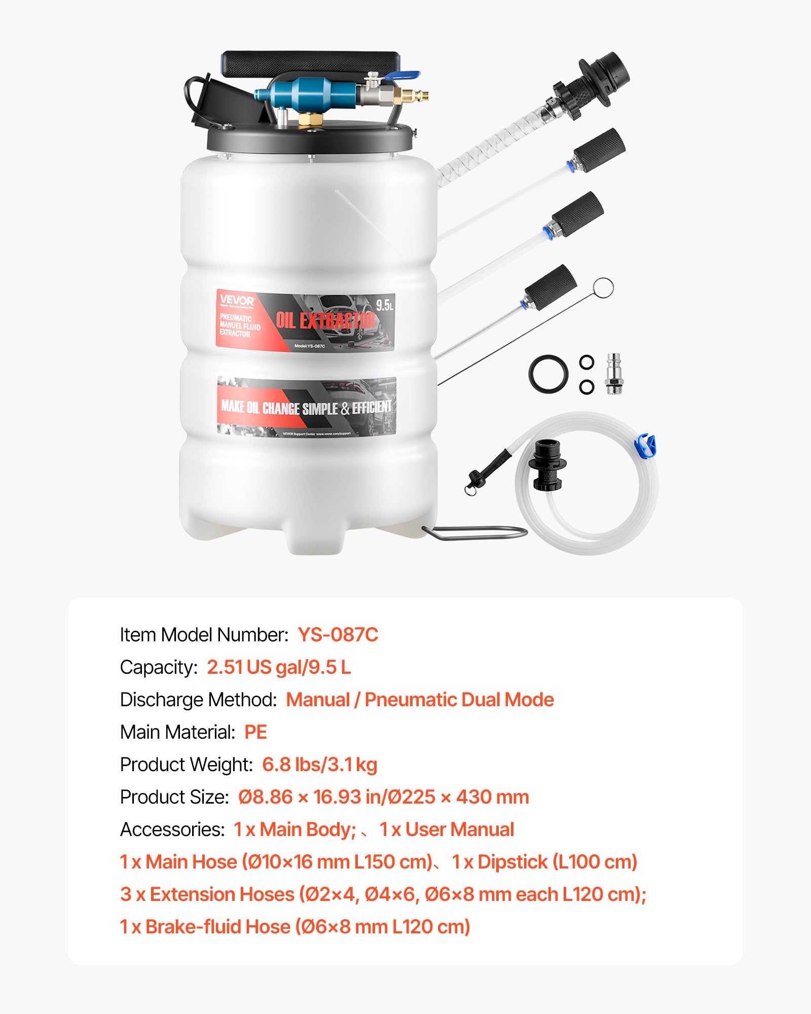VEVOR Fluid Extractor 9.5L PE tank is durable and visible