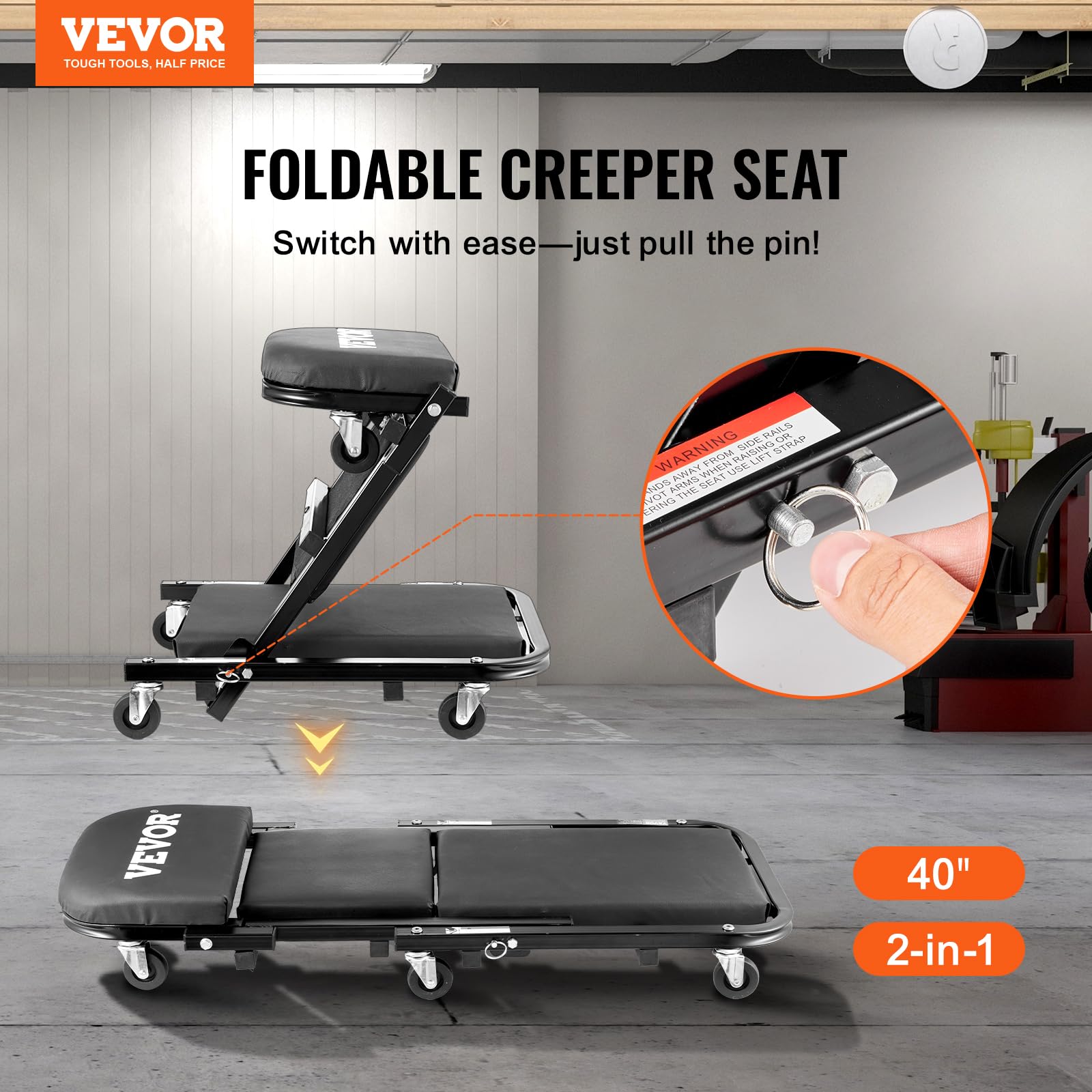 VEVOR Foldable Z Garage Creeper with 450 lb capacity for sturdy support