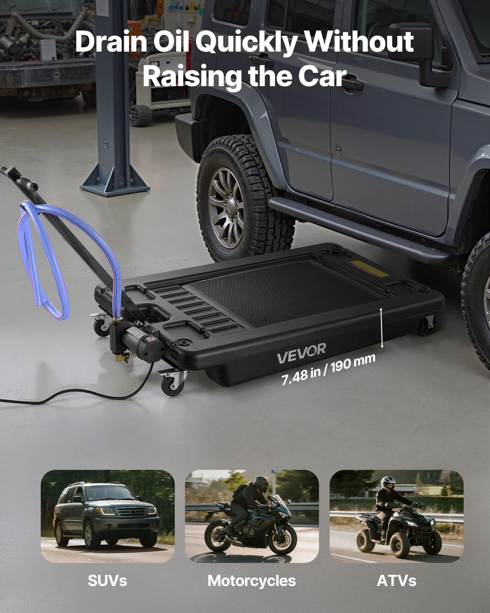 VEVOR folding handle enables easy hose placement under vehicles.