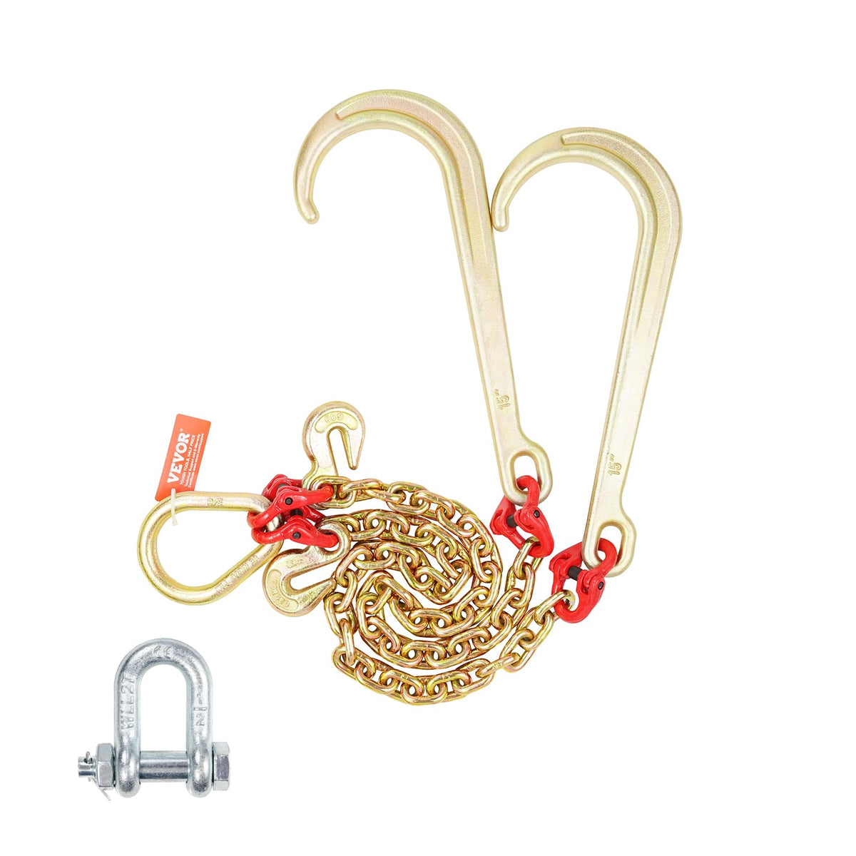 VEVOR G80 V-bridle chain front view with rugged galvanized finish for heavy-duty towing