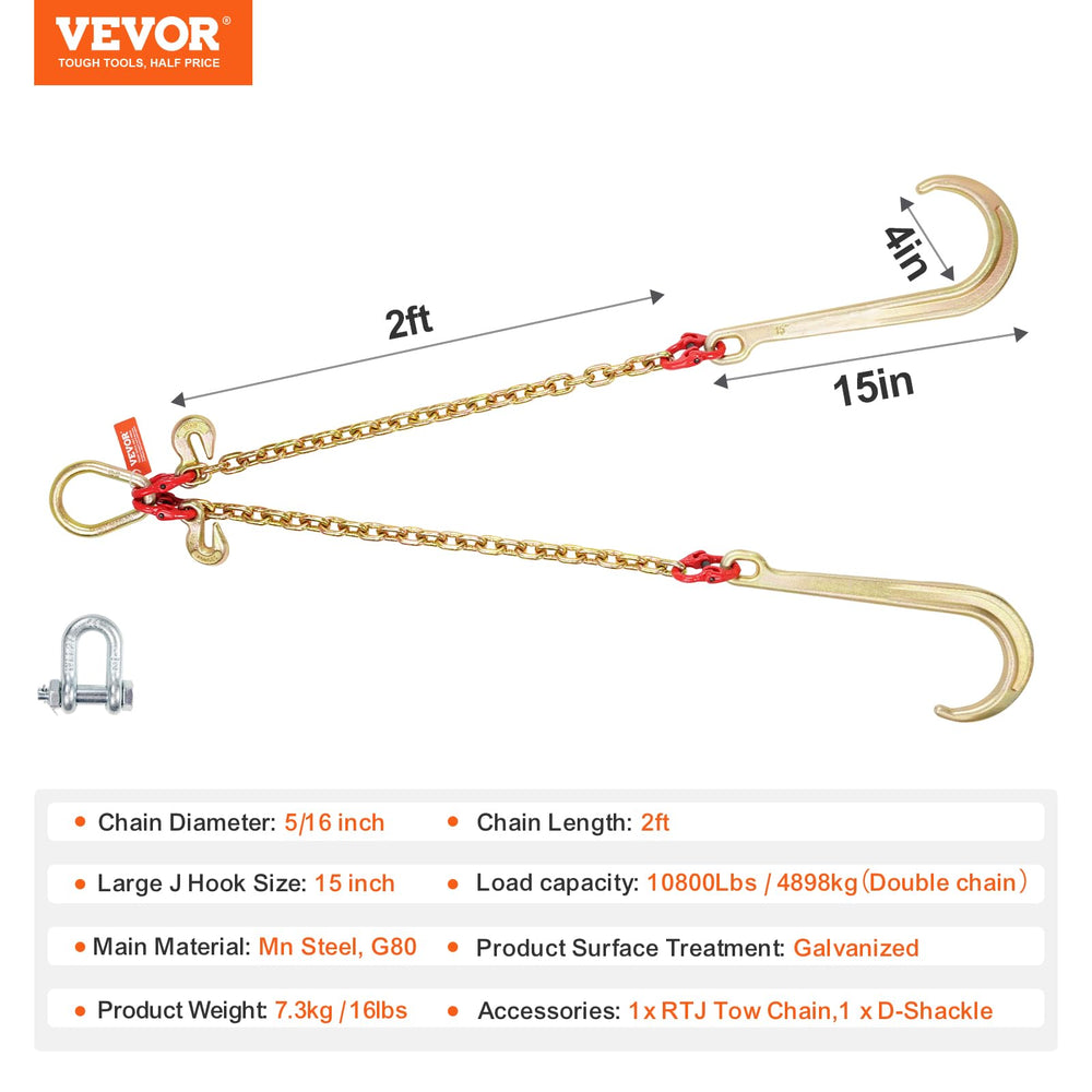 VEVOR G80 V-bridle chain grab hook detail for versatile tie-downs