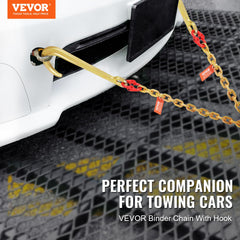 VEVOR G80 V-bridle chain hook detail showing 15-inch J hooks for secure loads