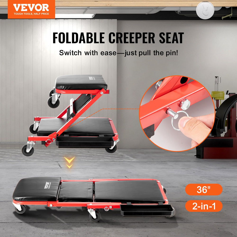 VEVOR Garage Creeper 300 lb capacity highlights sturdy steel frame for tough repairs