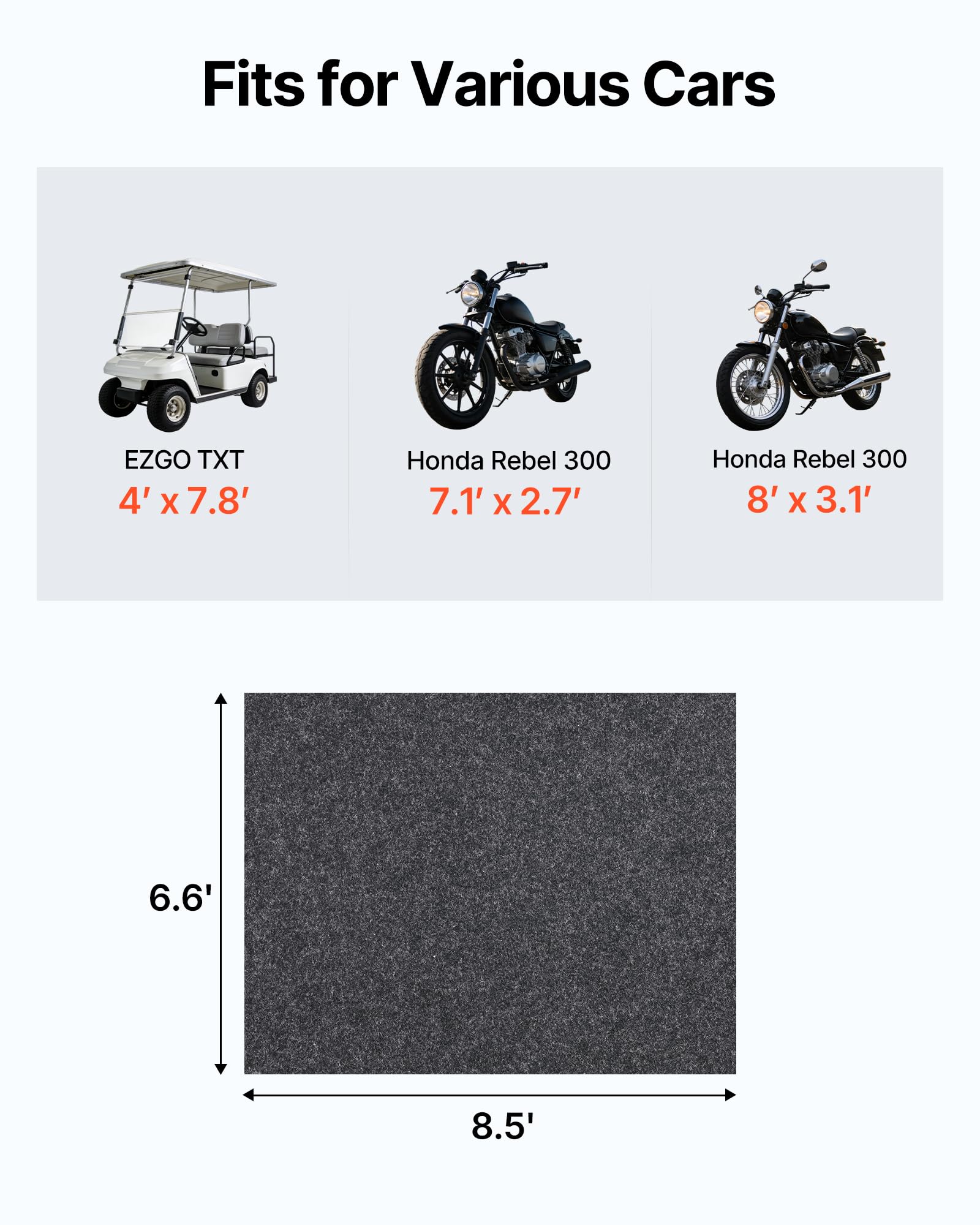 VEVOR garage floor mat roll detail showing durable 850g/m² material