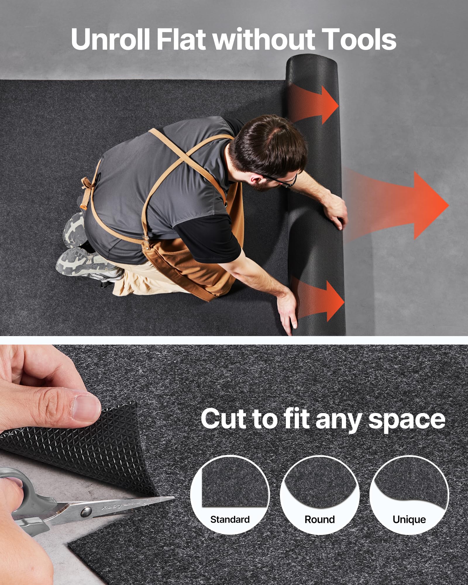 VEVOR garage floor mat trim-to-fit capability for custom spaces