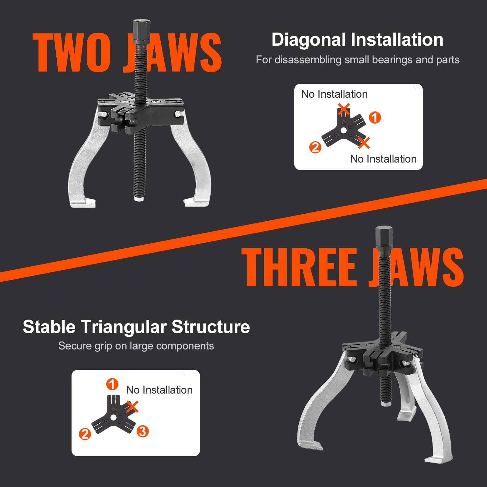 VEVOR two-jaw configuration provides strong pulls on small gears.