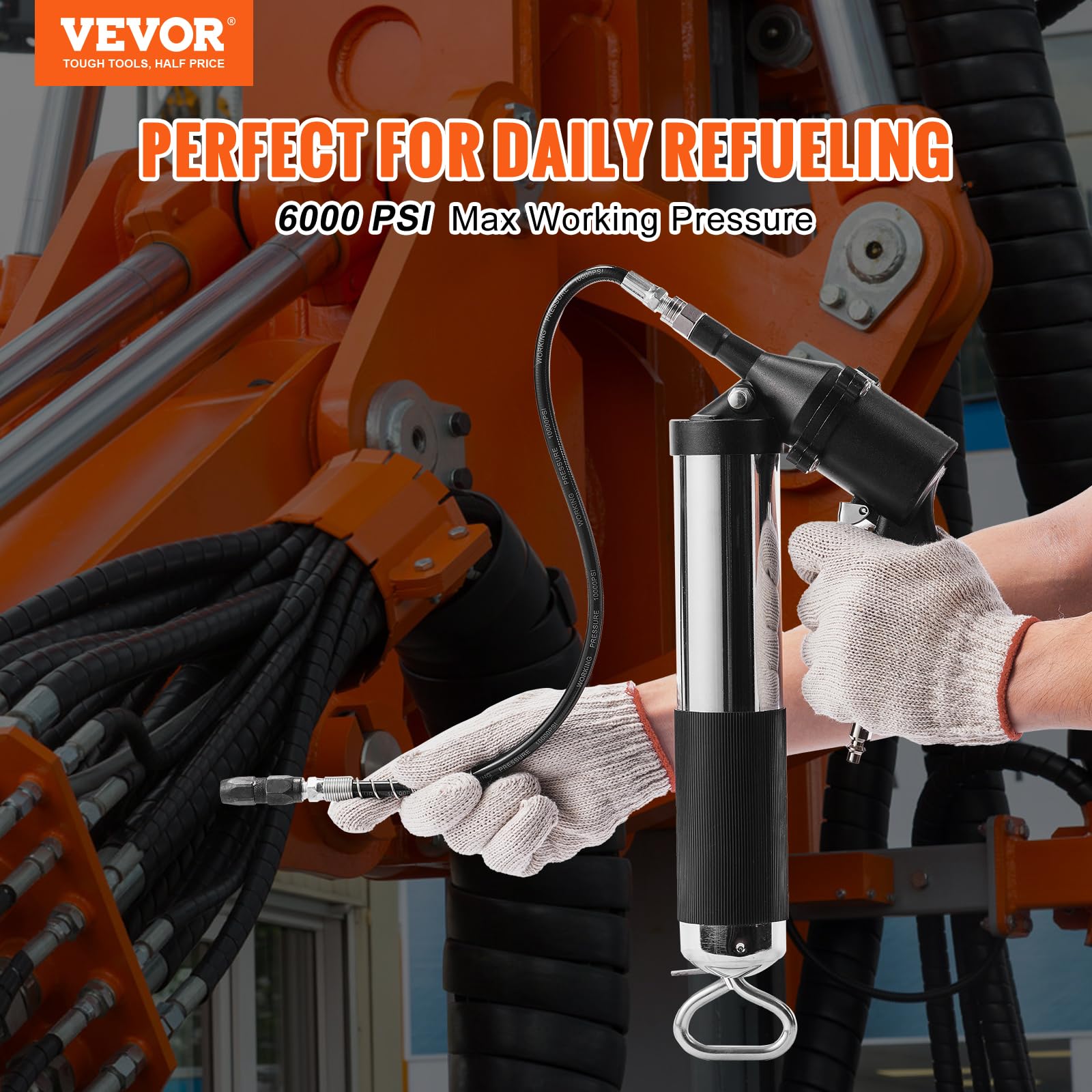 VEVOR Grease Gun with 18.5-inch hose enabling extended reach.